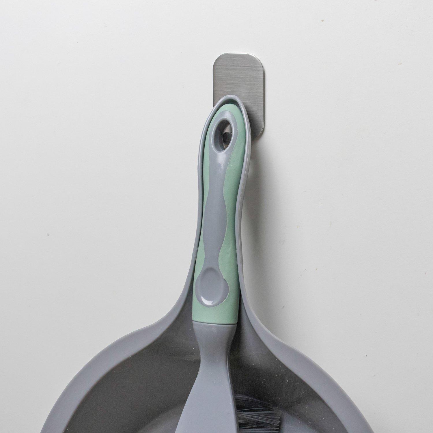 Grey - JVL - JVL Dustpan and Brush Set with Rubber Grip - Grey - 12