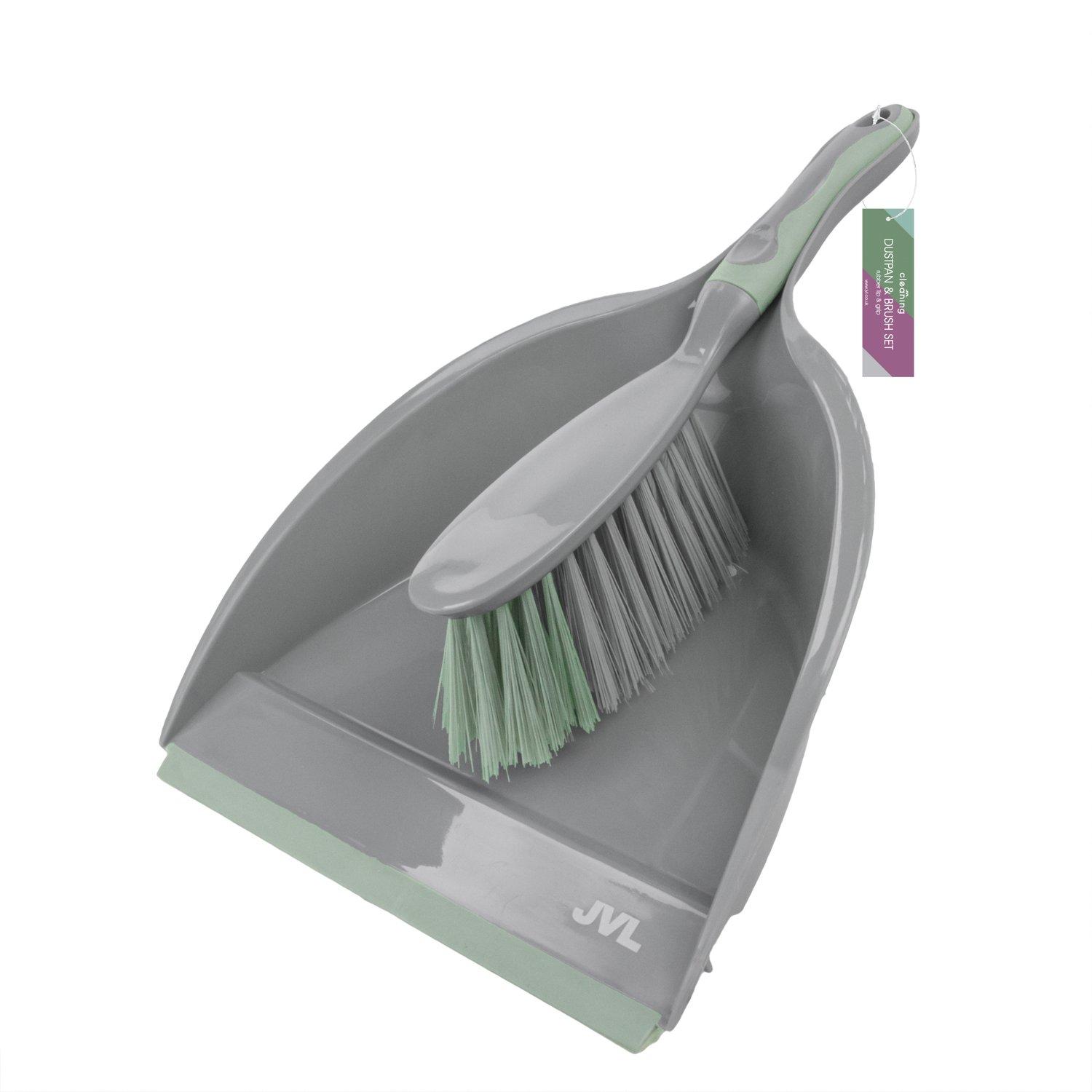 Grey - JVL - JVL Dustpan and Brush Set with Rubber Grip - Grey - 7