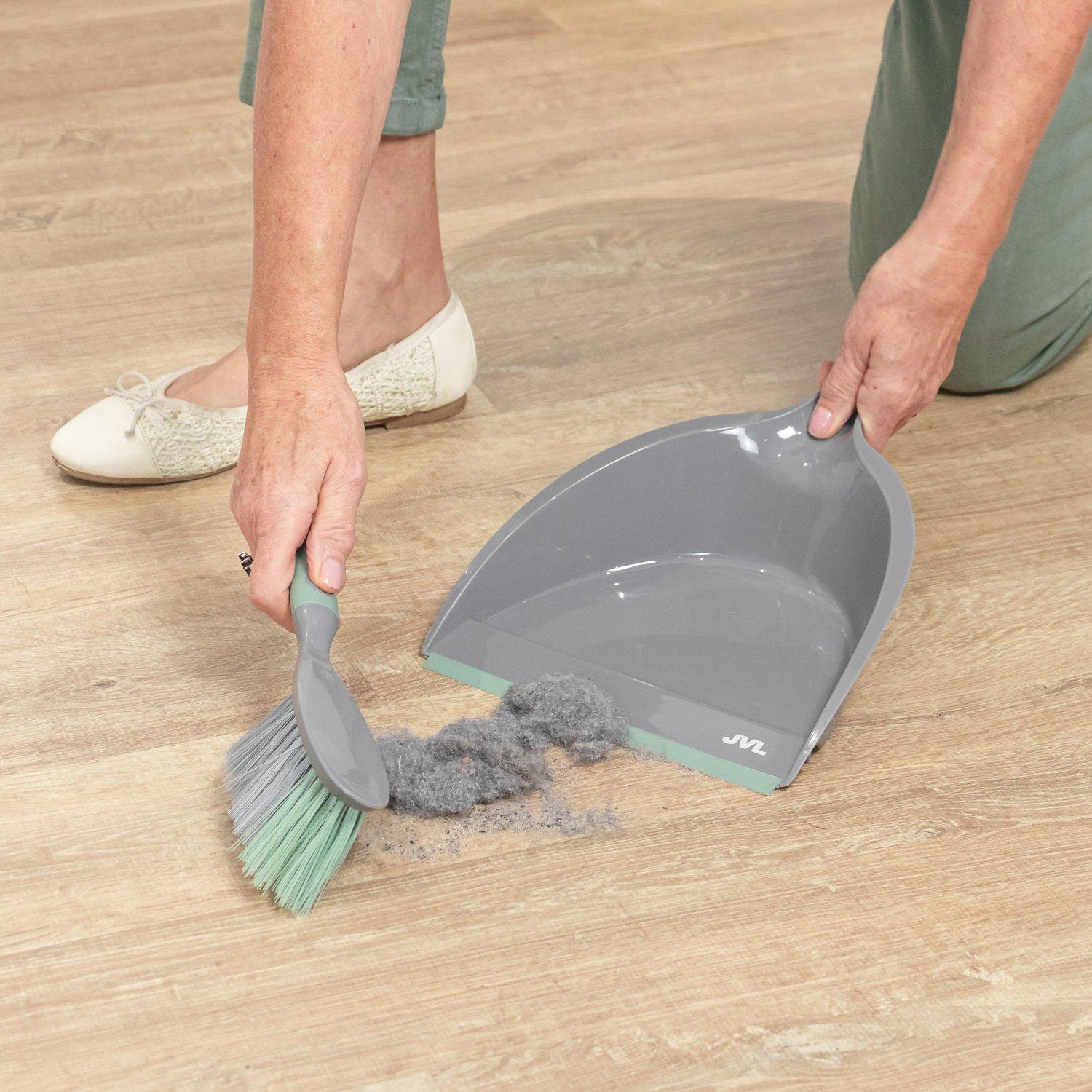 Grey - JVL - JVL Dustpan and Brush Set with Rubber Grip - Grey - 9