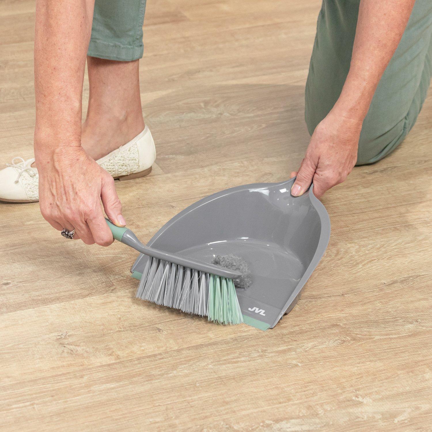 Grey - JVL - JVL Dustpan and Brush Set with Rubber Grip - Grey - 10