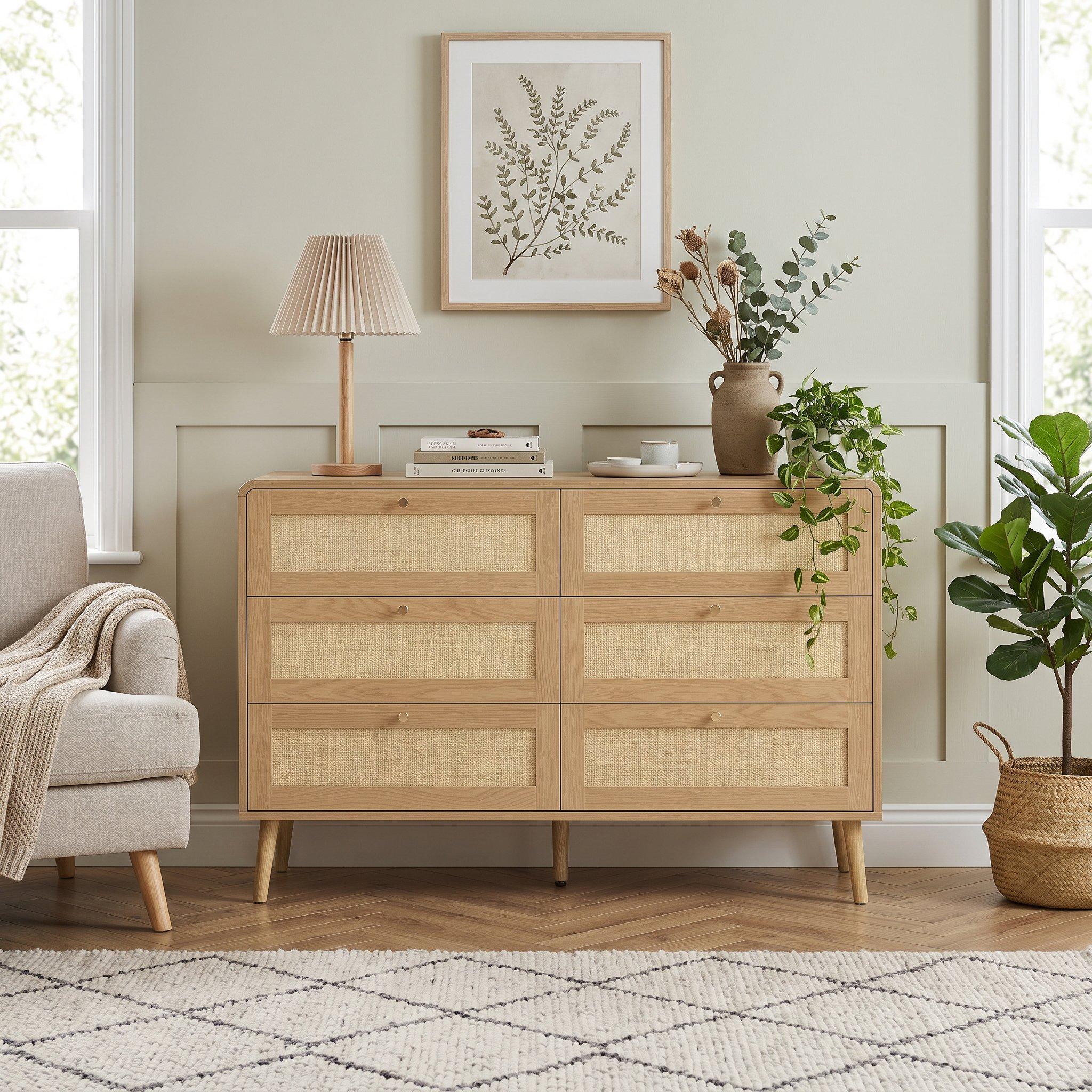 Natural Wood - Urban Meuble - Rattan-Effect 6-Drawer Storage Chest - 2