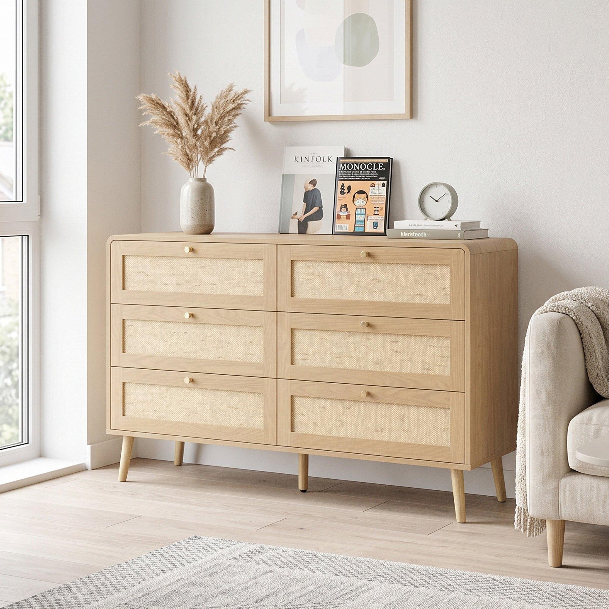 Natural Wood - Urban Meuble - Rattan-Effect 6-Drawer Storage Chest - 3