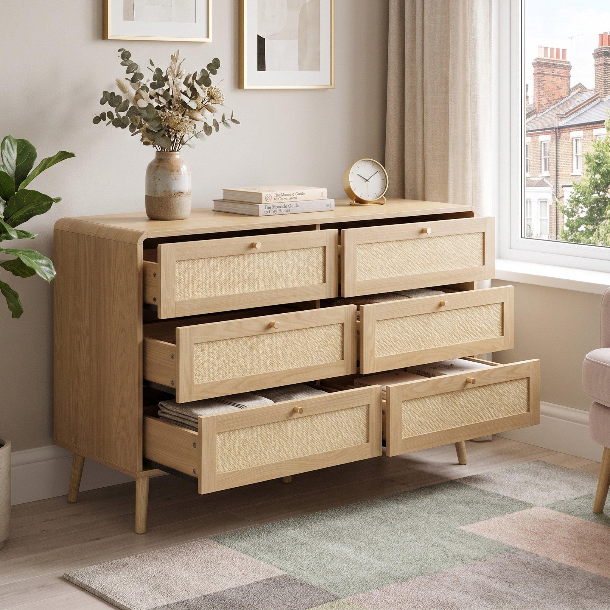 Natural Wood - Urban Meuble - Rattan-Effect 6-Drawer Storage Chest - 4