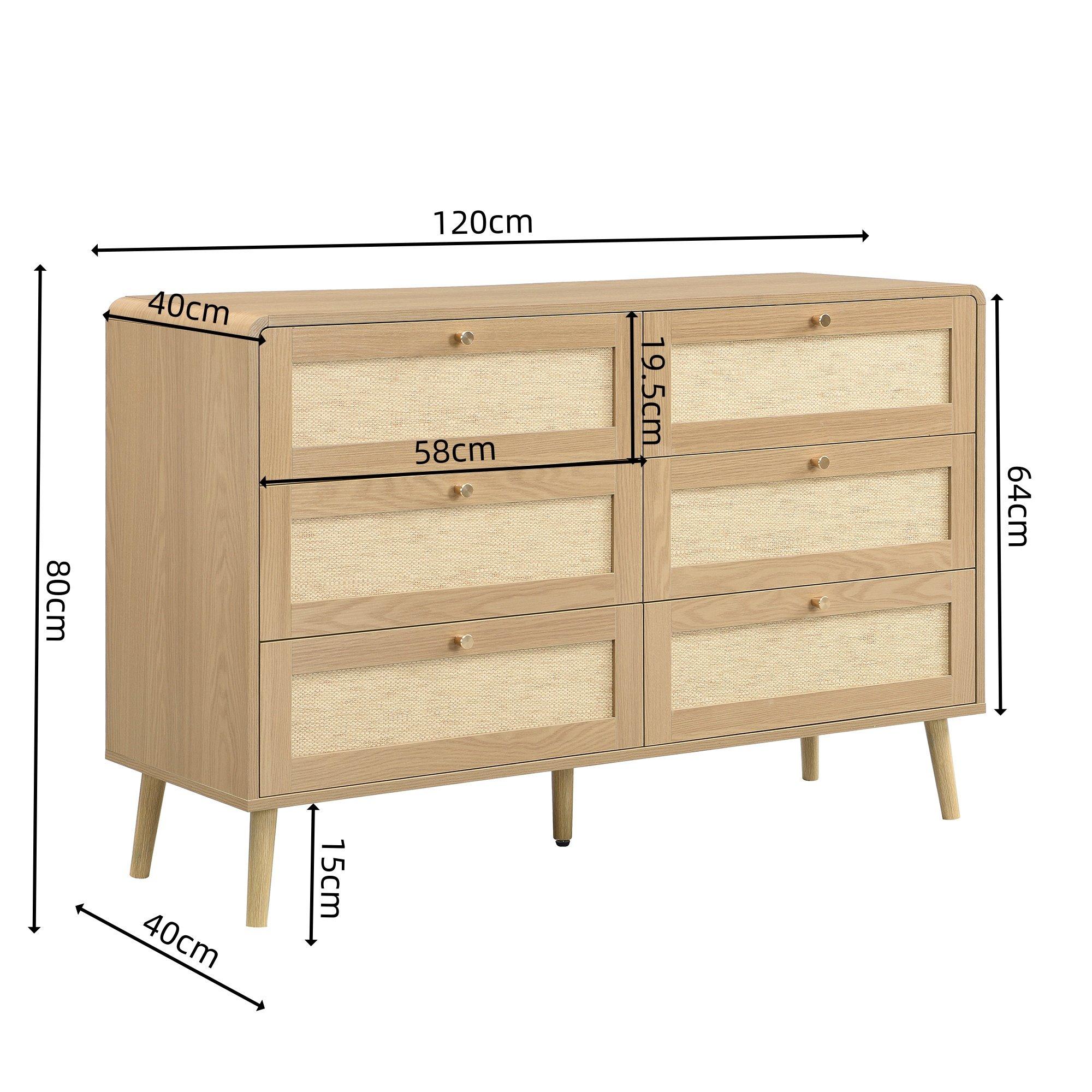 Natural Wood - Urban Meuble - Rattan-Effect 6-Drawer Storage Chest - 6