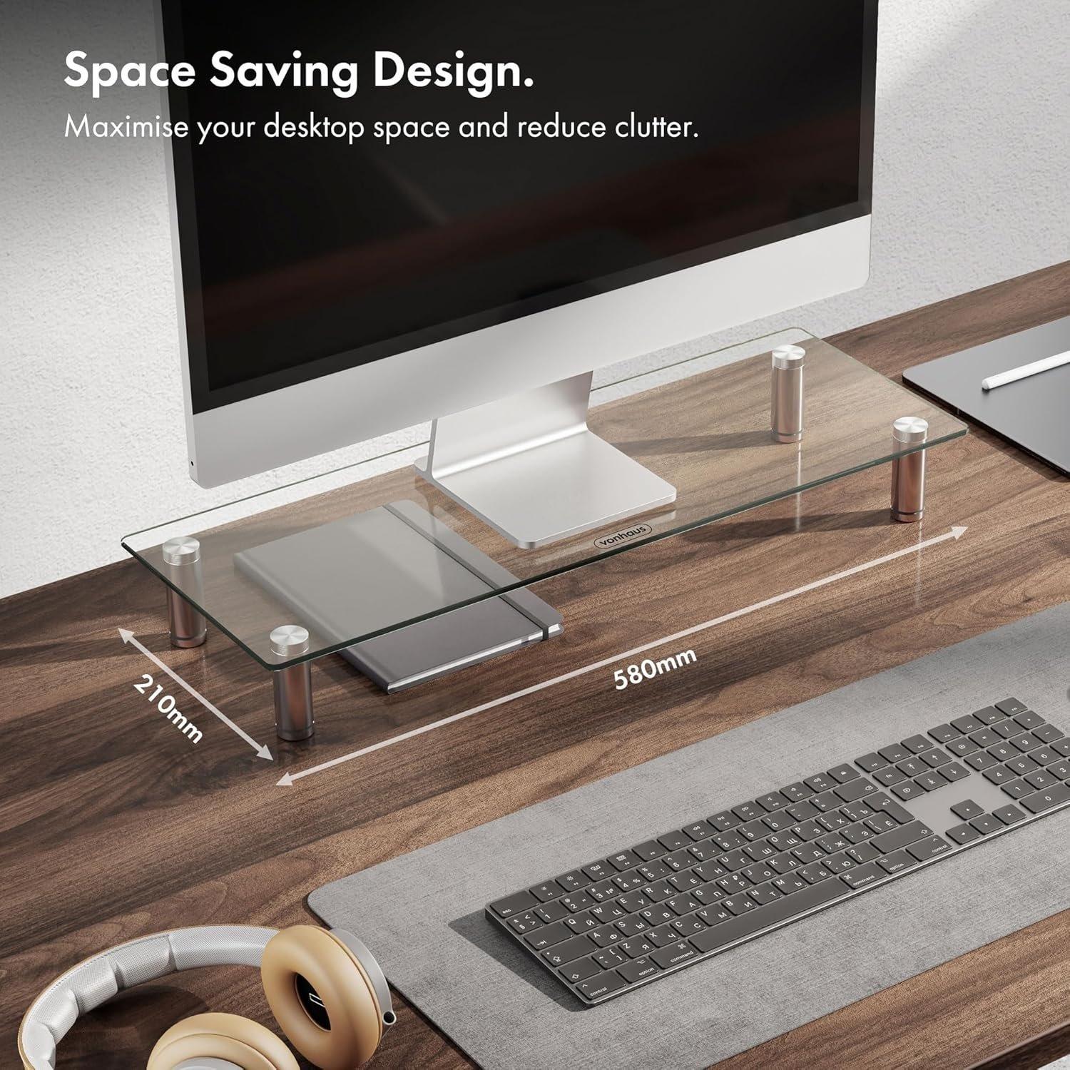 White - VonHaus - Large Glass Monitor Stand - 2