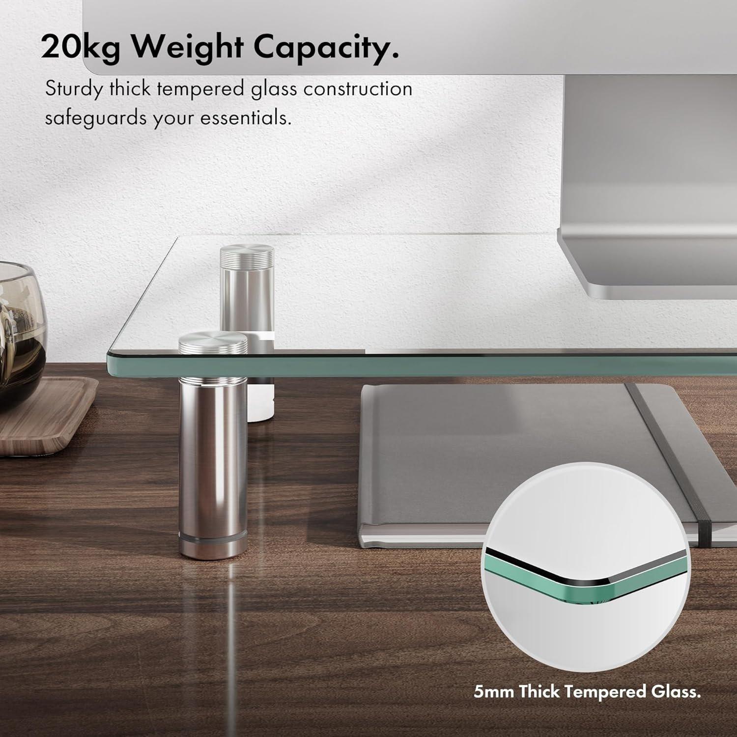 White - VonHaus - Large Glass Monitor Stand - 4