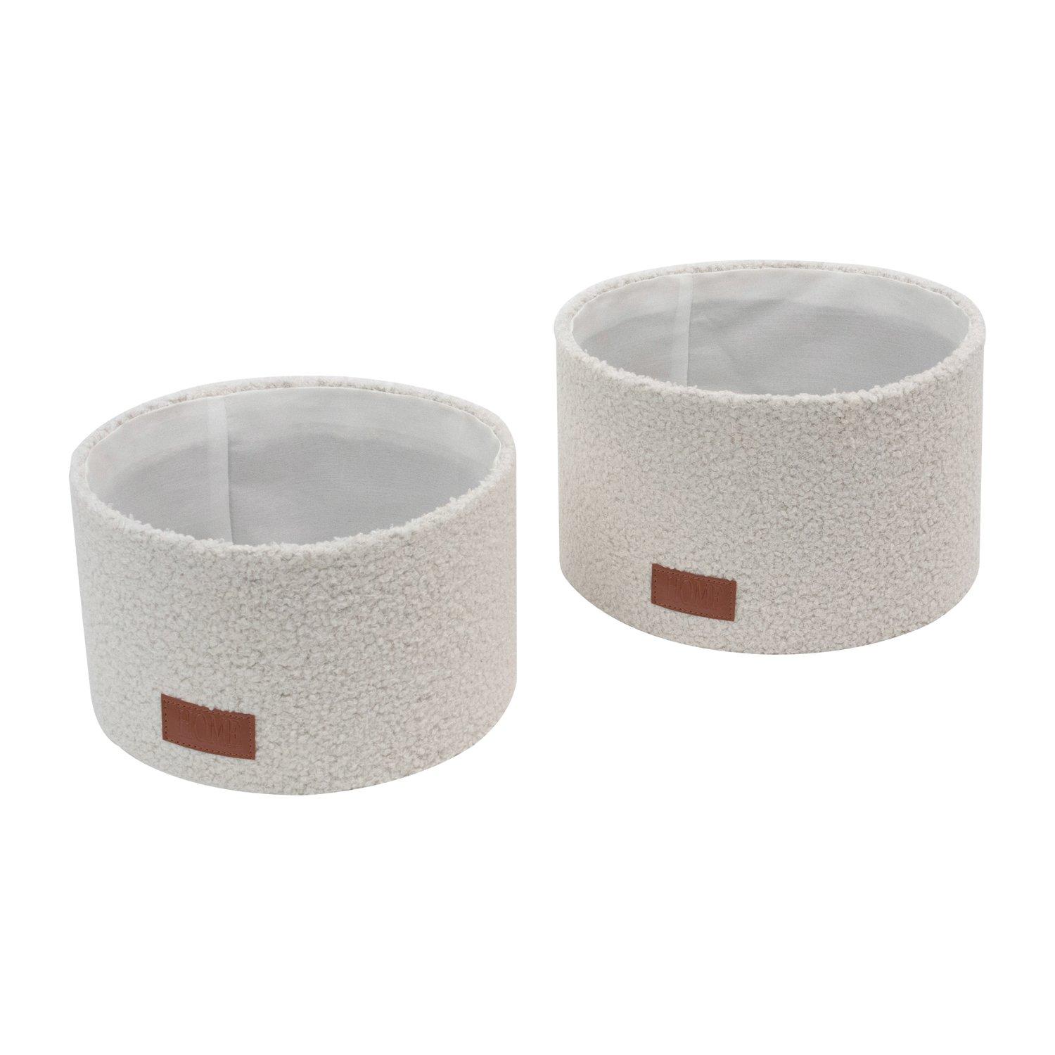 White - JVL - Shiro Set of 2 Boucle Fabric Round Storage - 1