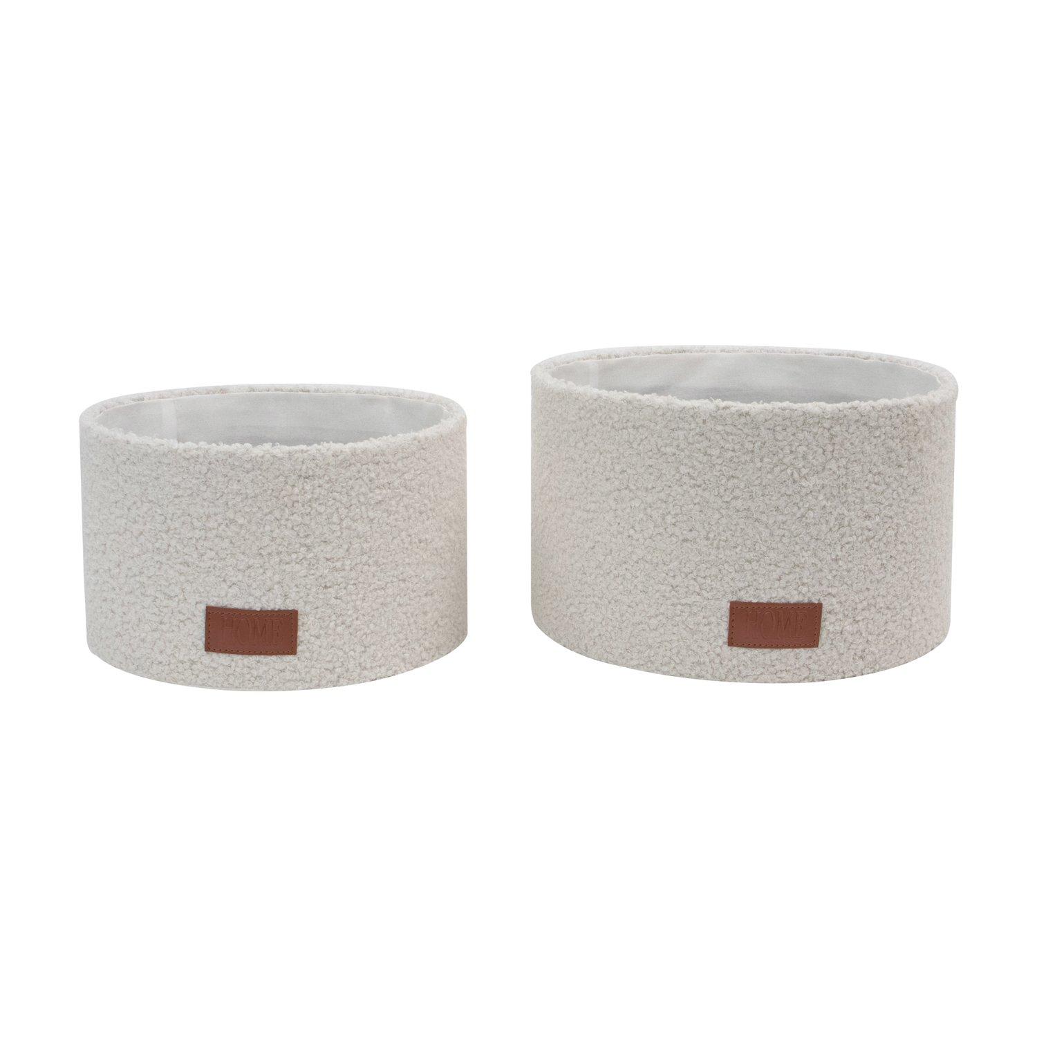 White - JVL - Shiro Set of 2 Boucle Fabric Round Storage - 2