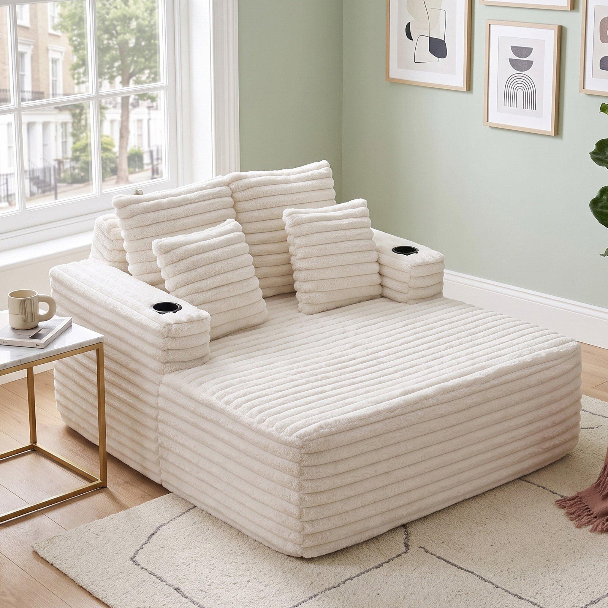 White - Urban Meuble - Faux Fur Convertible Sleeper Chaise Lounge - 1
