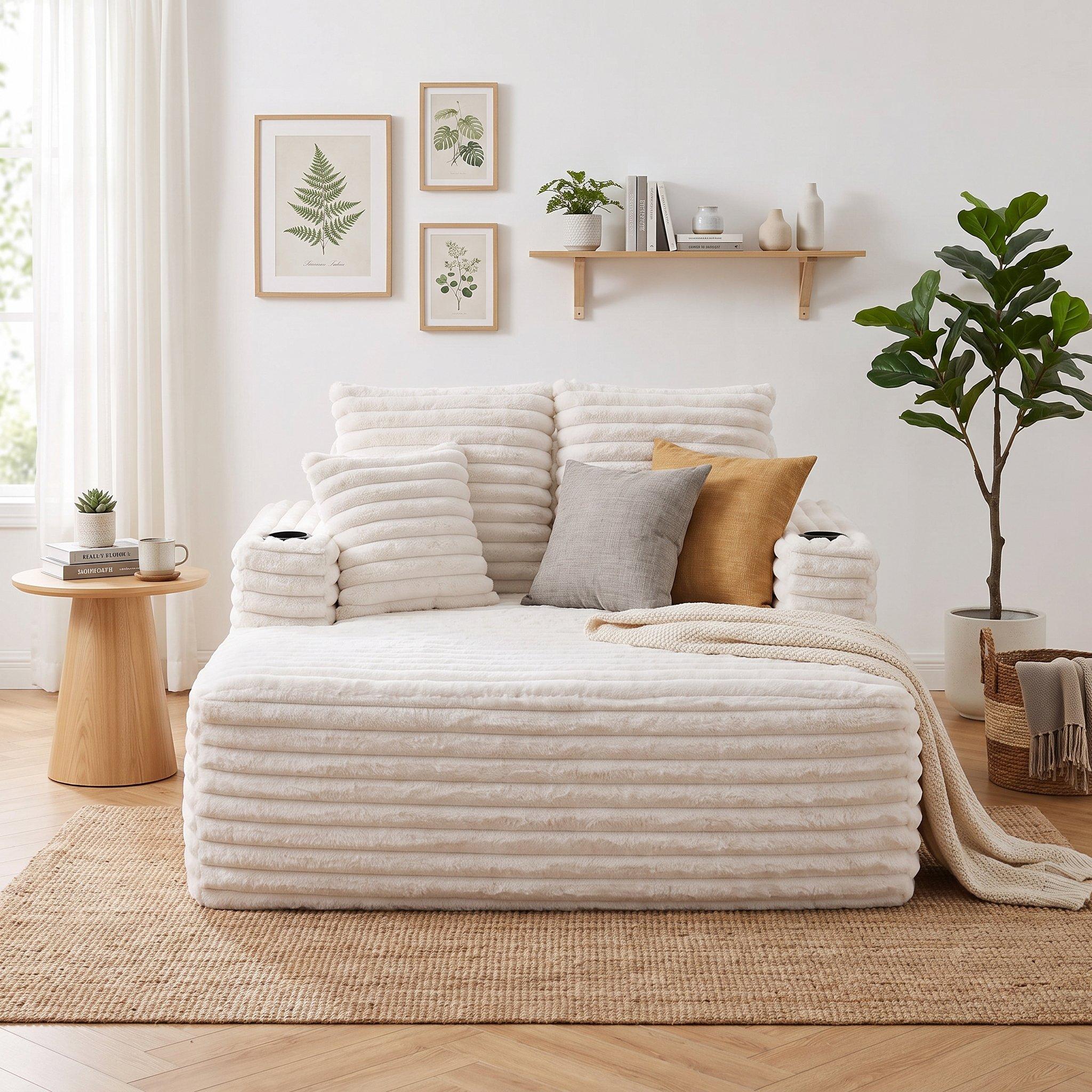 White - Urban Meuble - Faux Fur Convertible Sleeper Chaise Lounge - 2