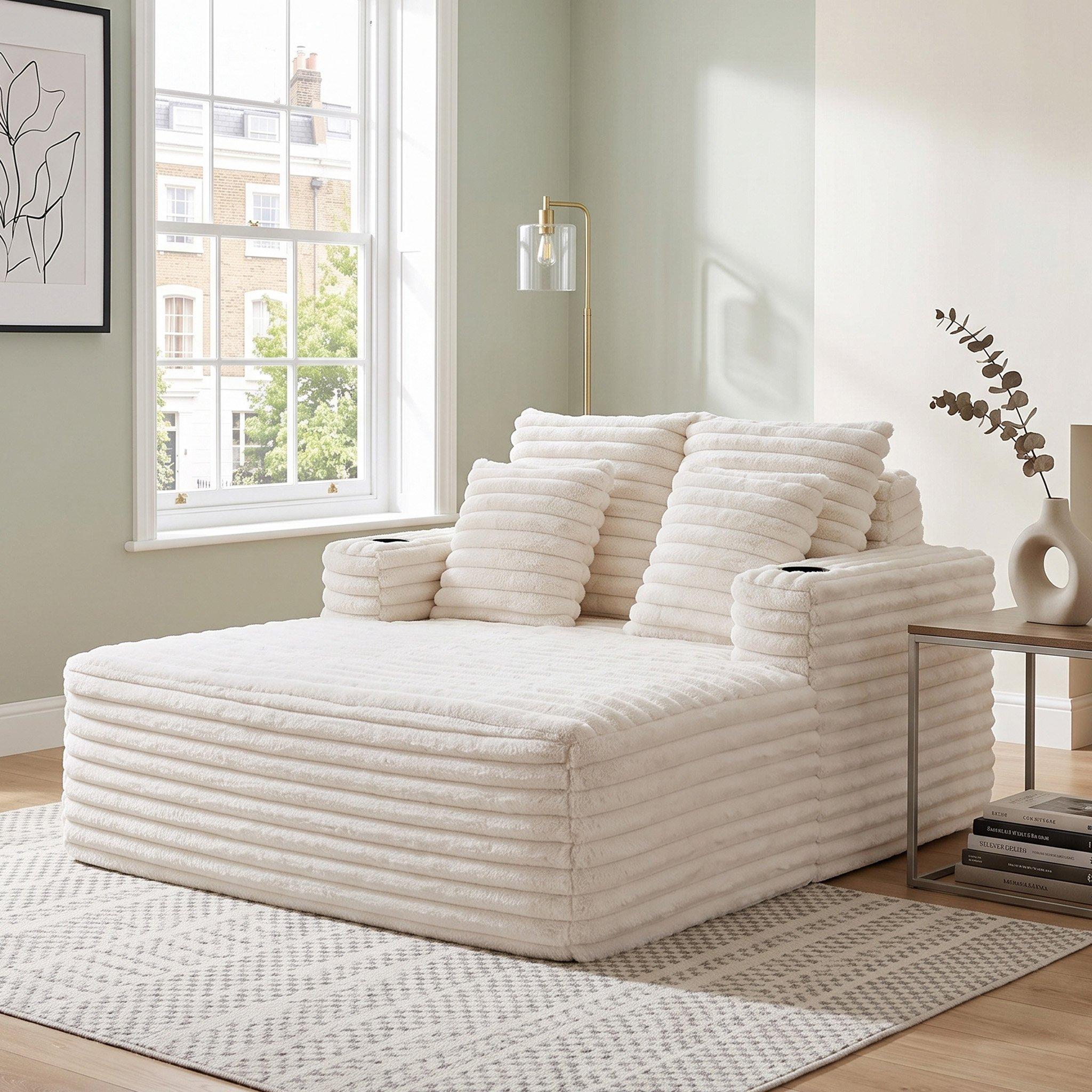 White - Urban Meuble - Faux Fur Convertible Sleeper Chaise Lounge - 3