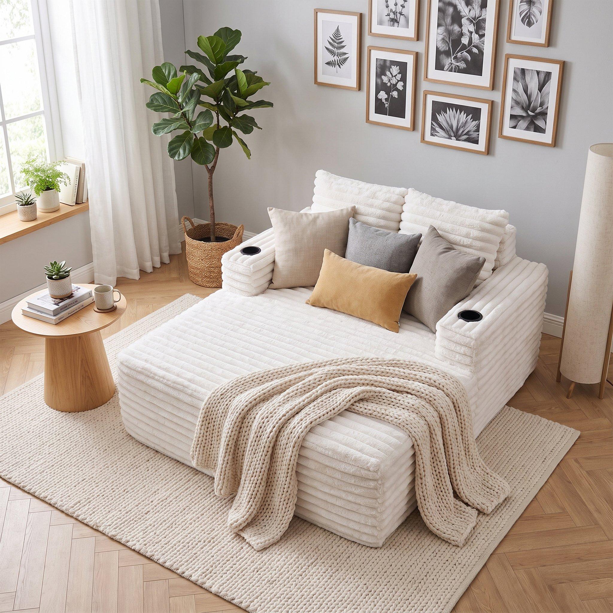 White - Urban Meuble - Faux Fur Convertible Sleeper Chaise Lounge - 4
