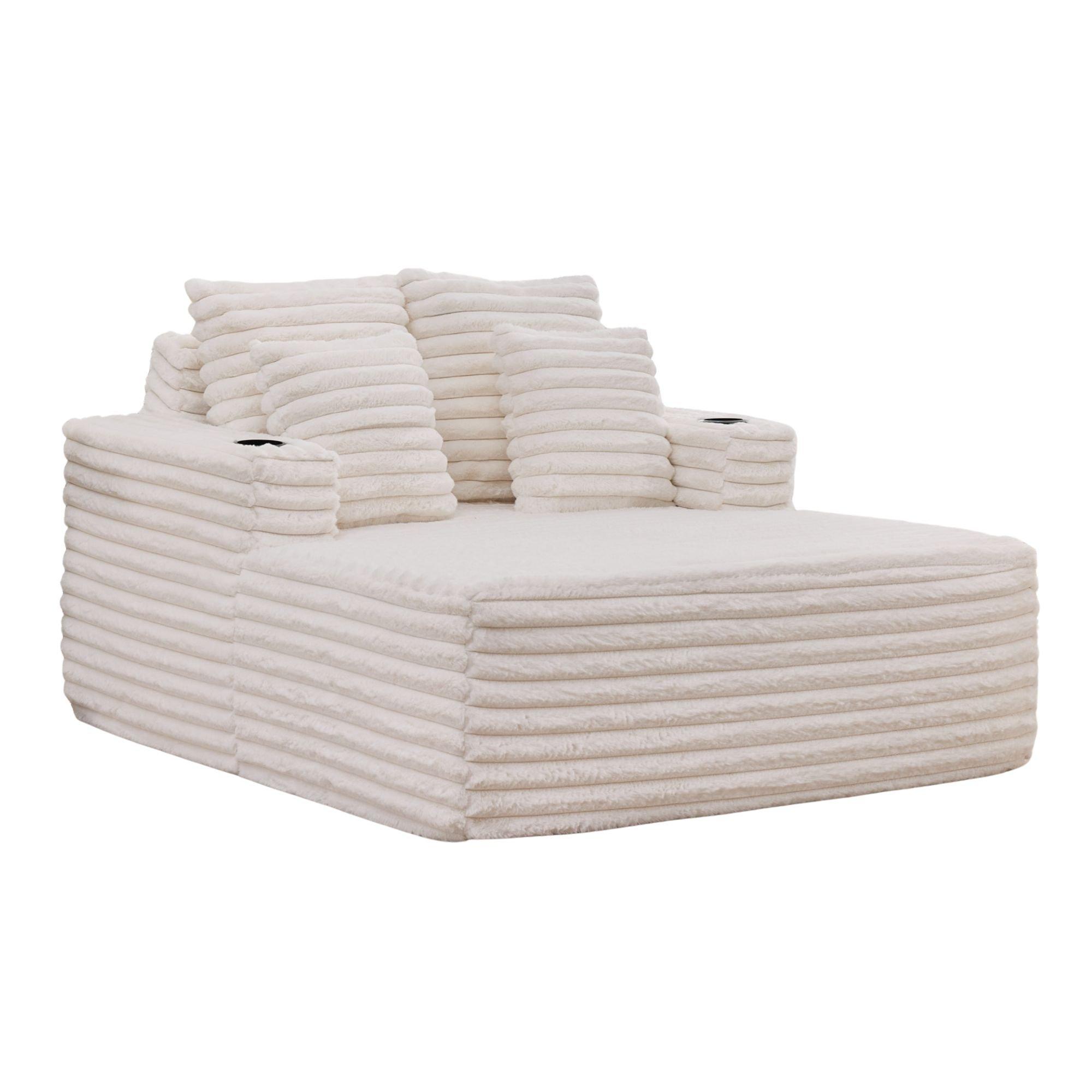 White - Urban Meuble - Faux Fur Convertible Sleeper Chaise Lounge - 5
