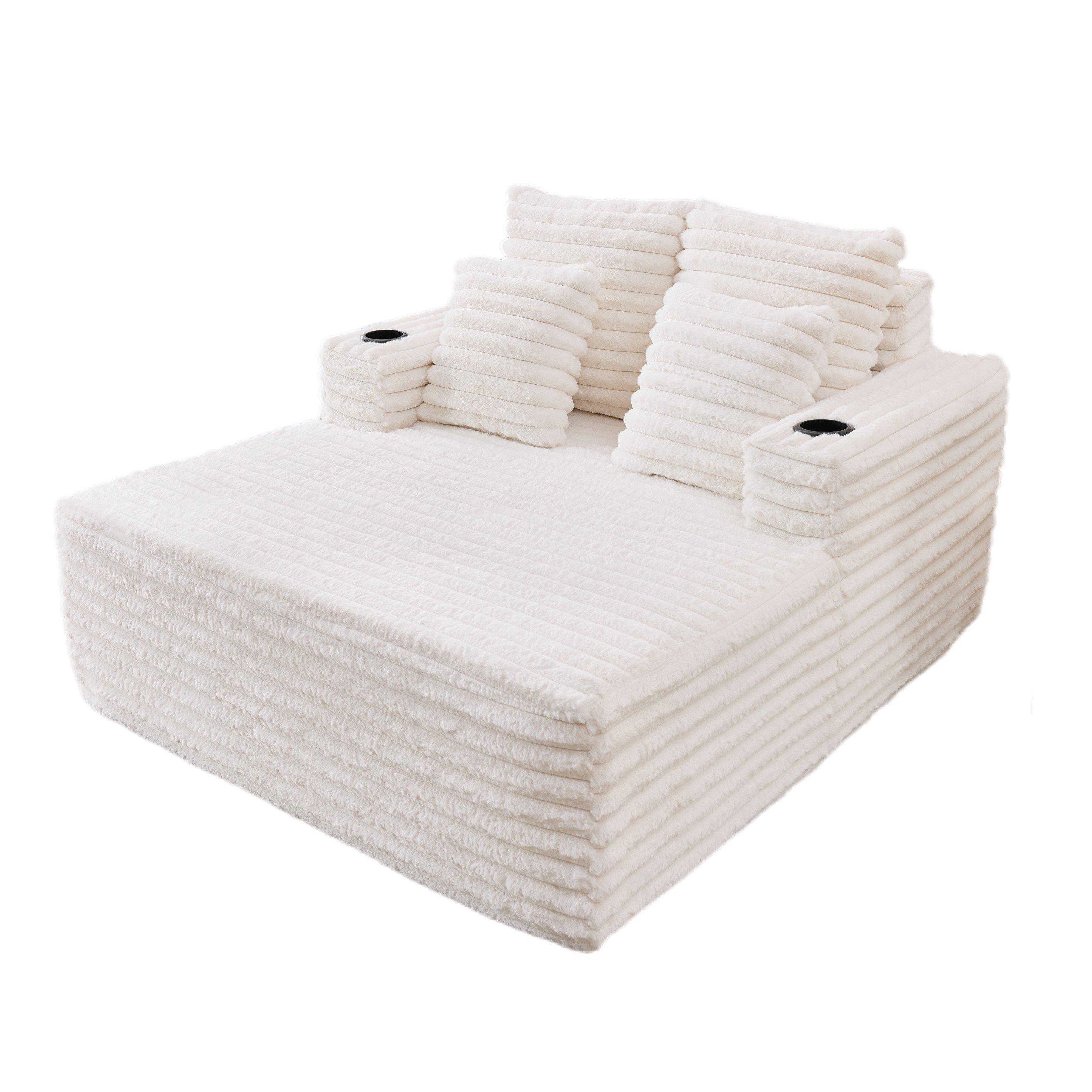 White - Urban Meuble - Faux Fur Convertible Sleeper Chaise Lounge - 8