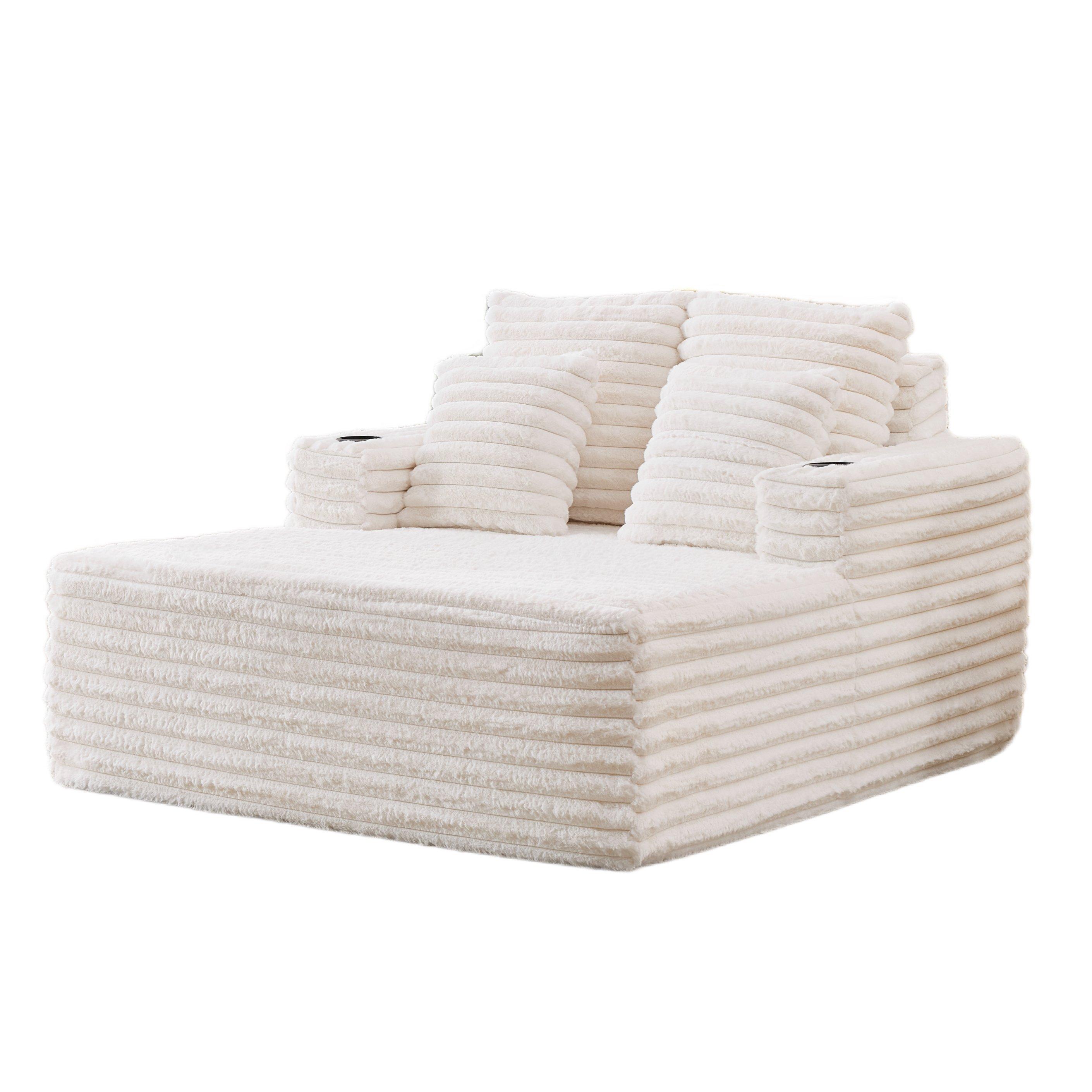 White - Urban Meuble - Faux Fur Convertible Sleeper Chaise Lounge - 10