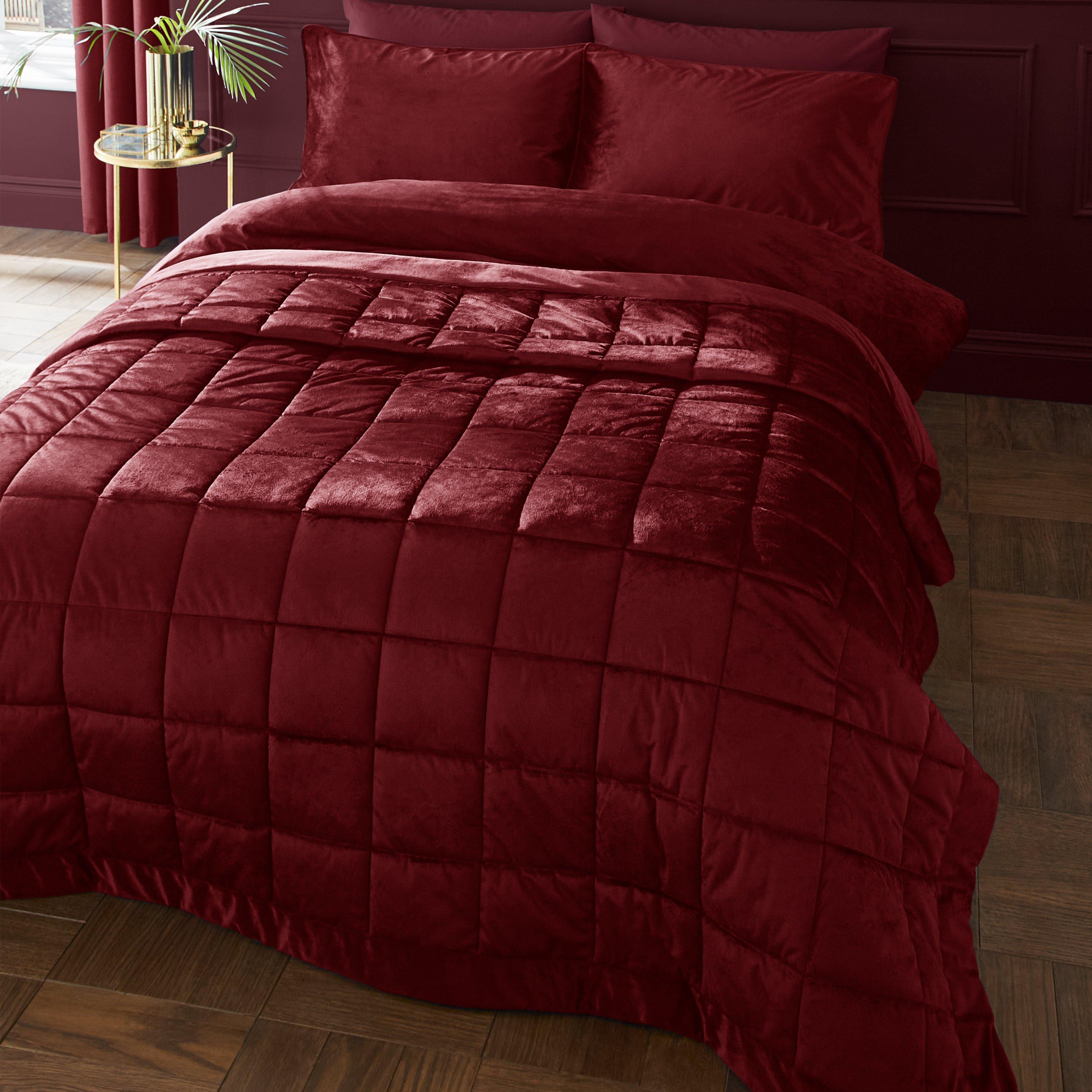 Catherine Lansfield Kingsley Matt Velvet Quilted 220x220cm Bedspread Burgundy - Image 9