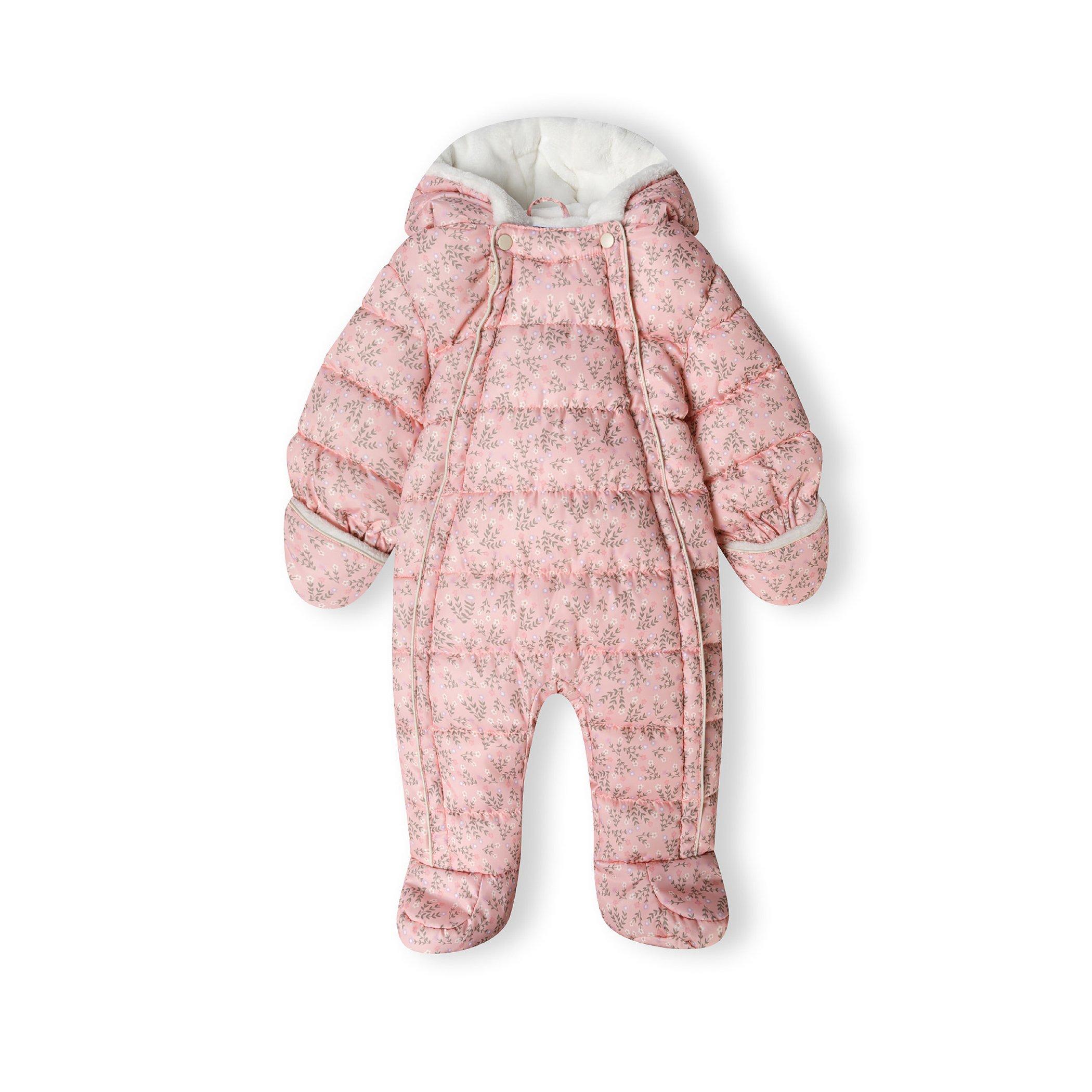Minoti Girls baby snowsuit with hood double zip light pink
