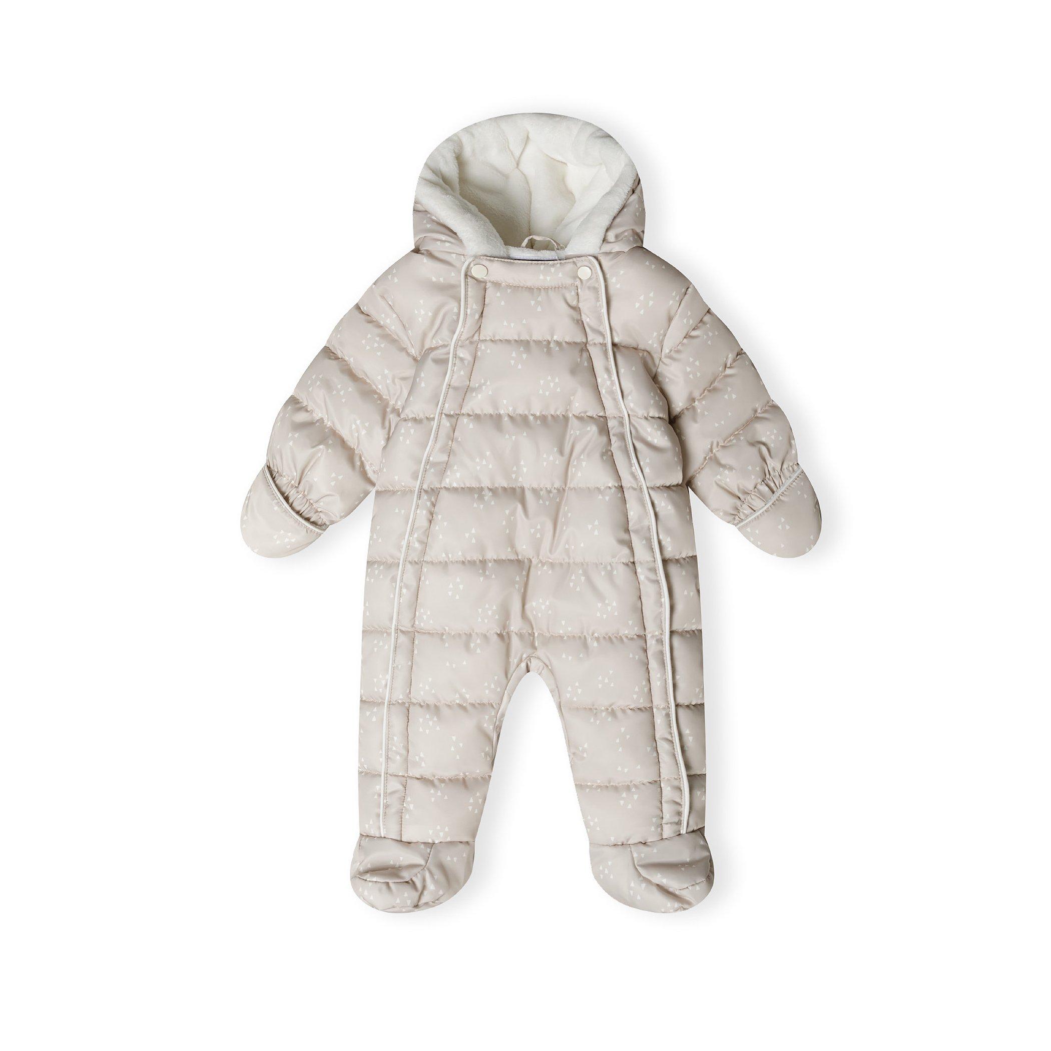 Minoti Boys baby snowsuit fixed hood double zip beige