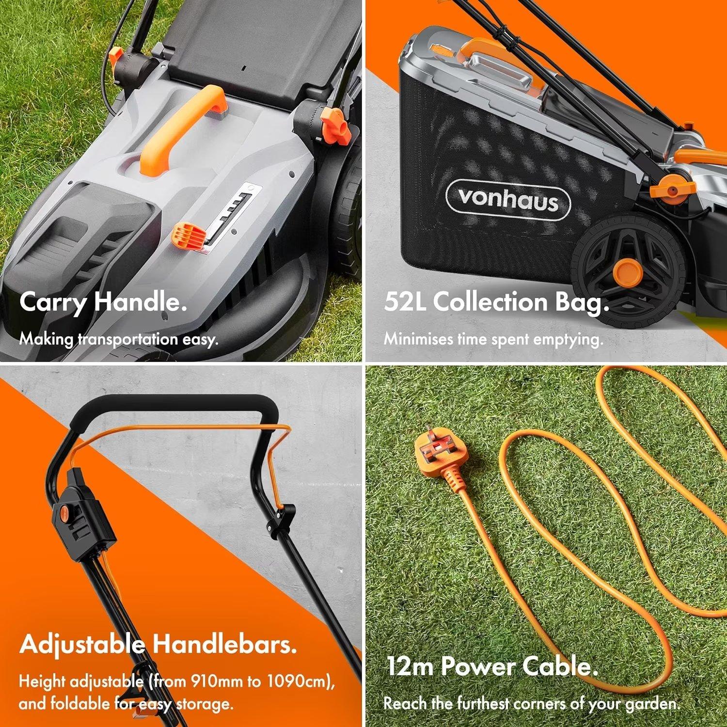 Grey - VonHaus - Electric Lawn Mower 1800W - 3