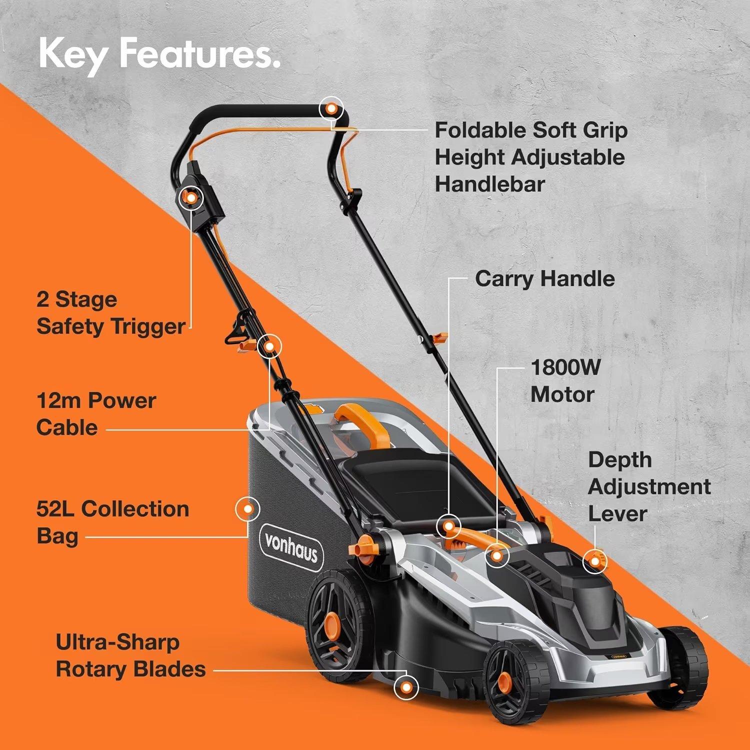 Grey - VonHaus - Electric Lawn Mower 1800W - 6