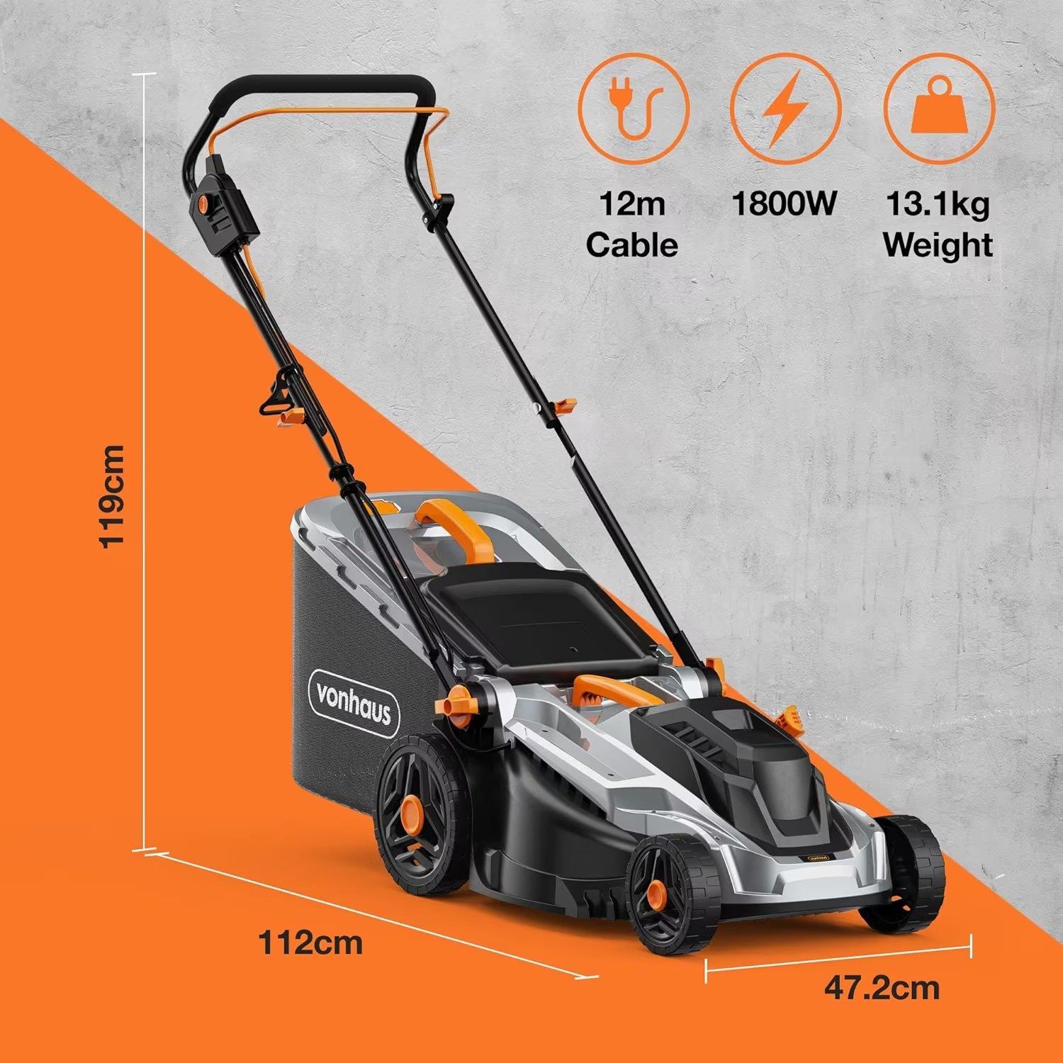 Grey - VonHaus - Electric Lawn Mower 1800W - 7