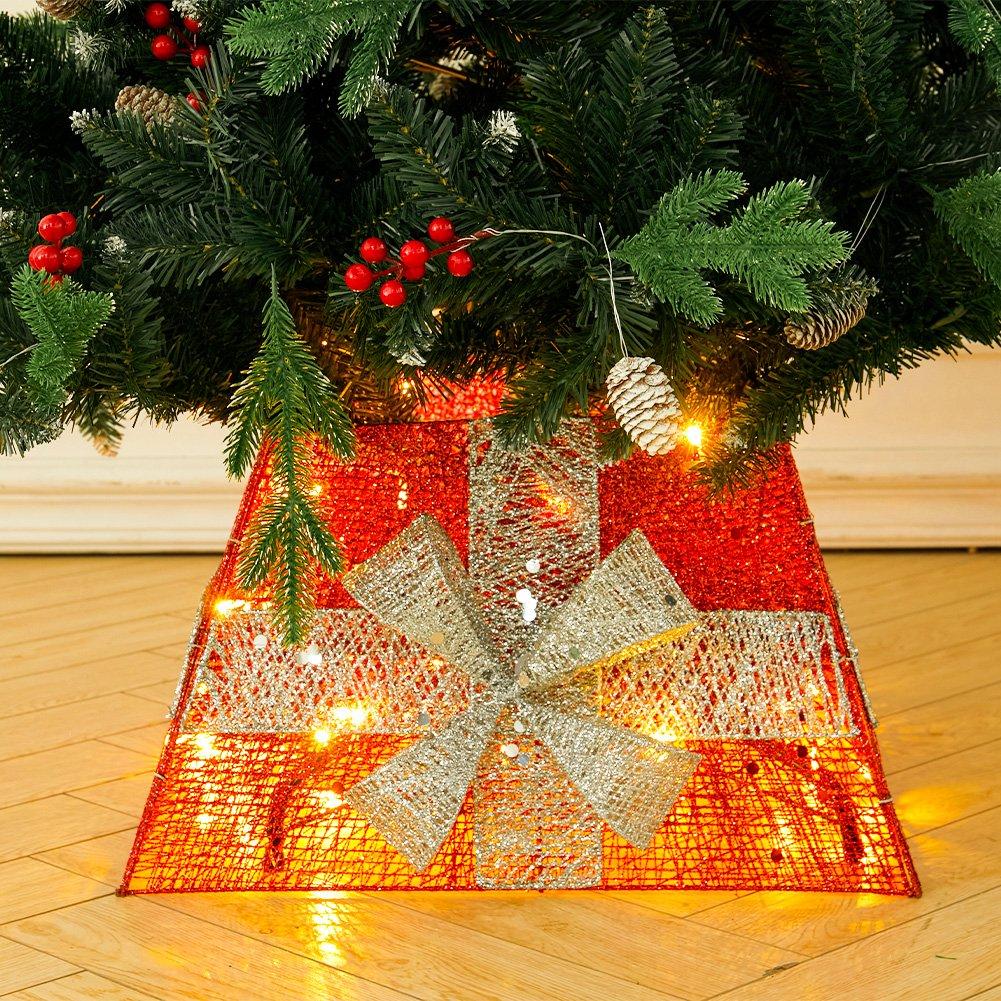 Red - LIFE IDEAS - Square Tree Collar Basket with Bow - 1