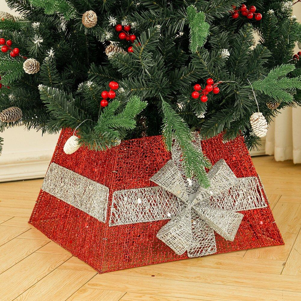 Red - LIFE IDEAS - Square Tree Collar Basket with Bow - 2