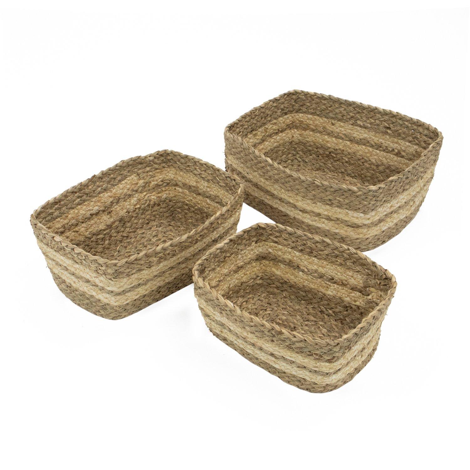 Brown - JVL - Palma Set of 3 Natural Storage Baskets - 1