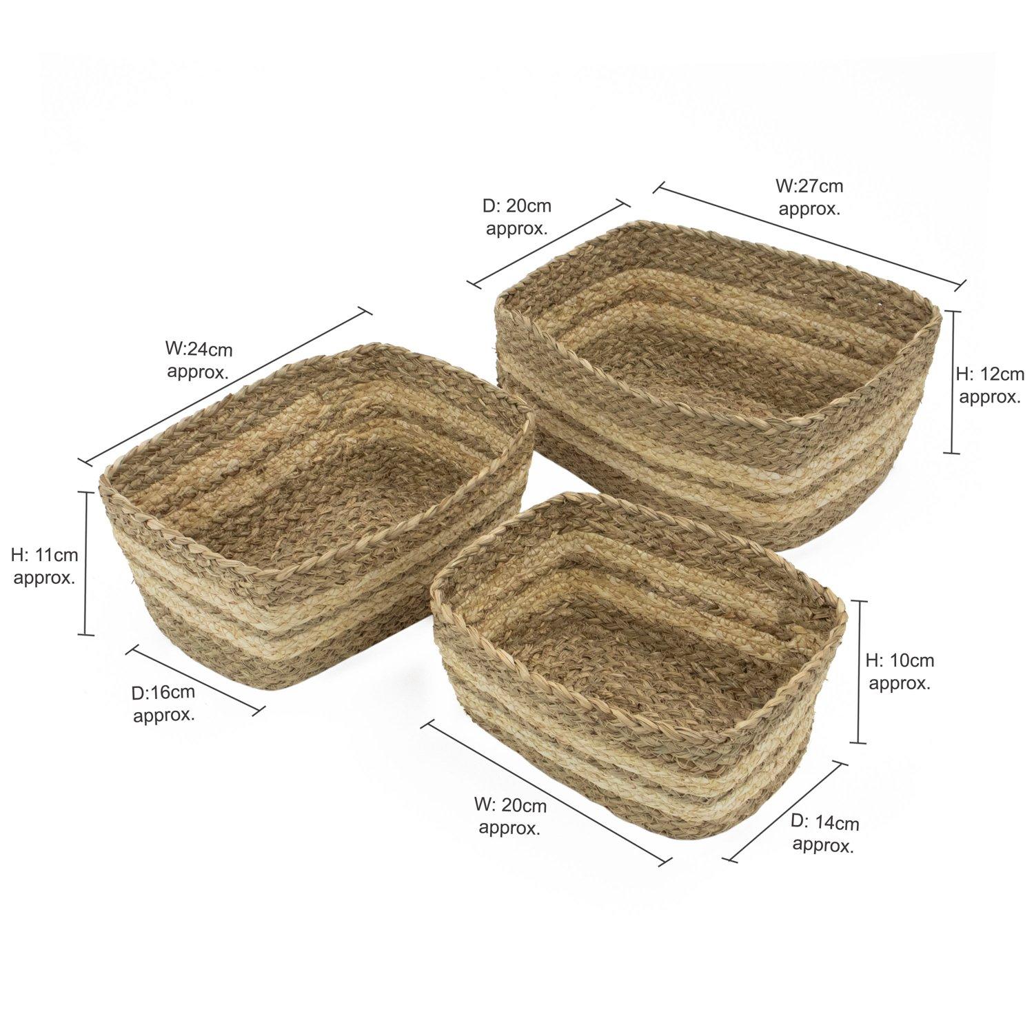 Brown - JVL - Palma Set of 3 Natural Storage Baskets - 11