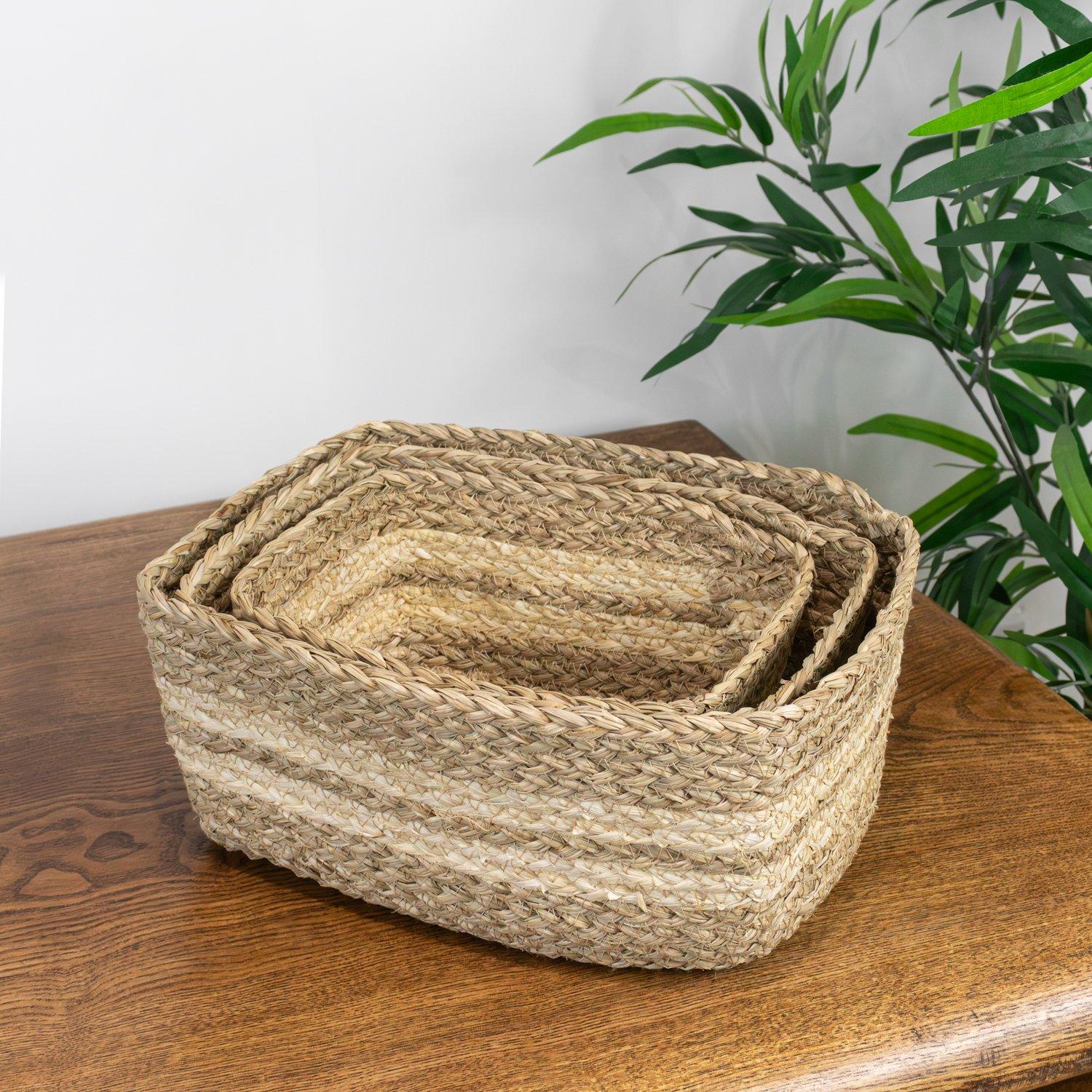 Brown - JVL - Palma Set of 3 Natural Storage Baskets - 9