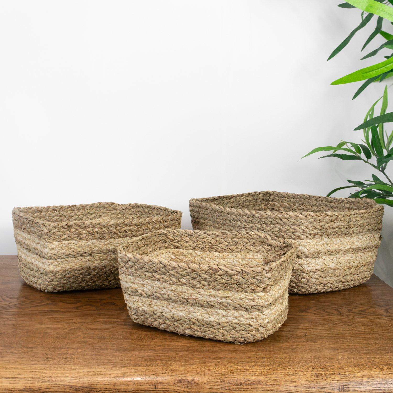 Brown - JVL - Palma Set of 3 Natural Storage Baskets - 10