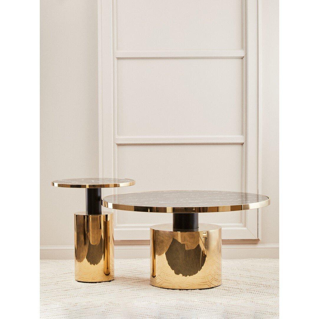 Gold - Fifty Five South - Oria Black Marble Effect Gold Base Side Table - 1