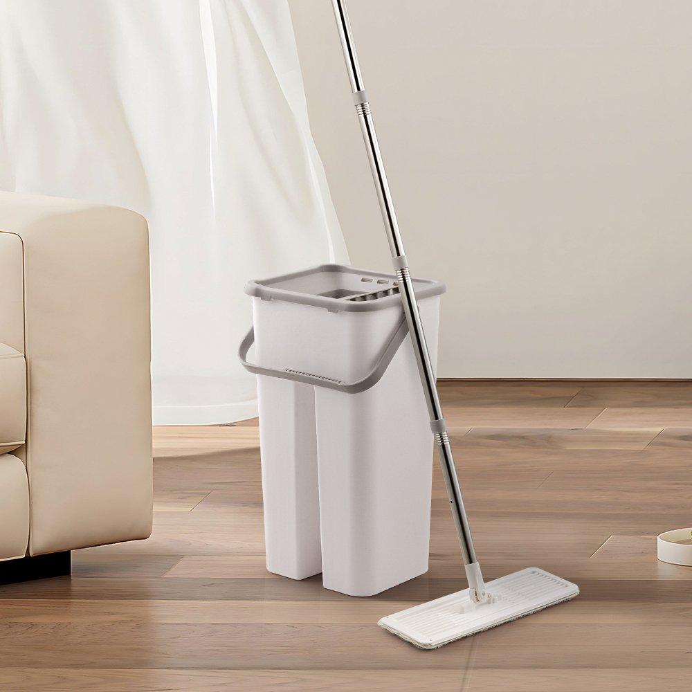Life Ideas  Flat Mop And Bucket Set For Floor Cleaning - Grey & White