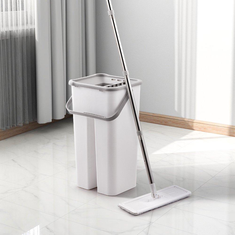 Grey & White - LIFE IDEAS - Flat Mop and Bucket Set for Floor Cleaning - 2