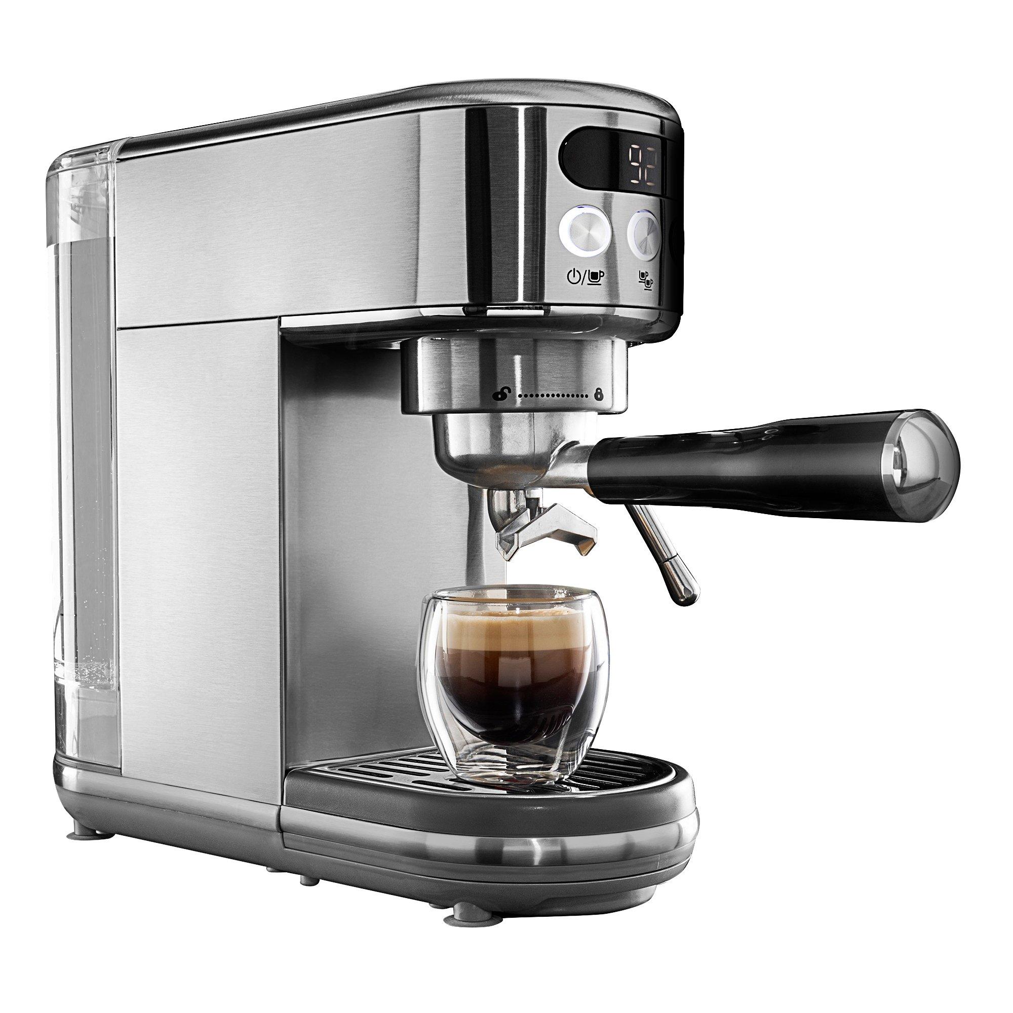 Silver - Daewoo Electricals - 20 BAR DIGITAL COMPACT ESPRESSO COFFEE MAKER - 1
