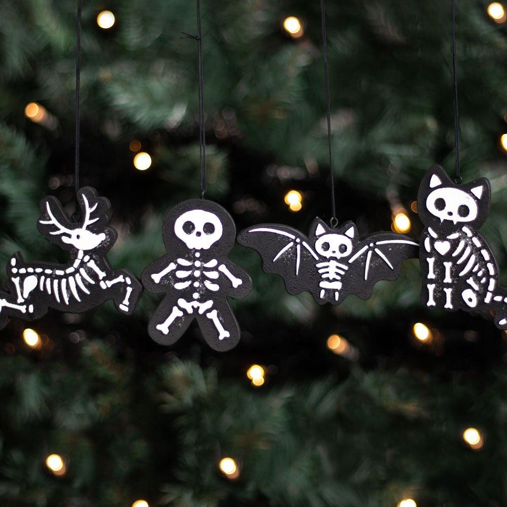 Something Different  Set Of 4 Creepy Skeleton Cookie Ornaments Black