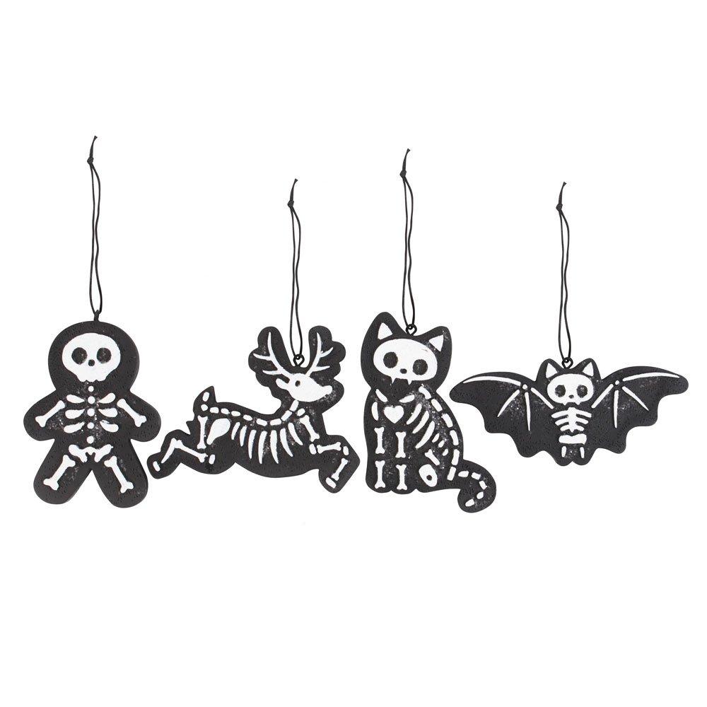 Black - Something Different - Set of 4 Black Creepy Skeleton Cookie Ornaments - 2