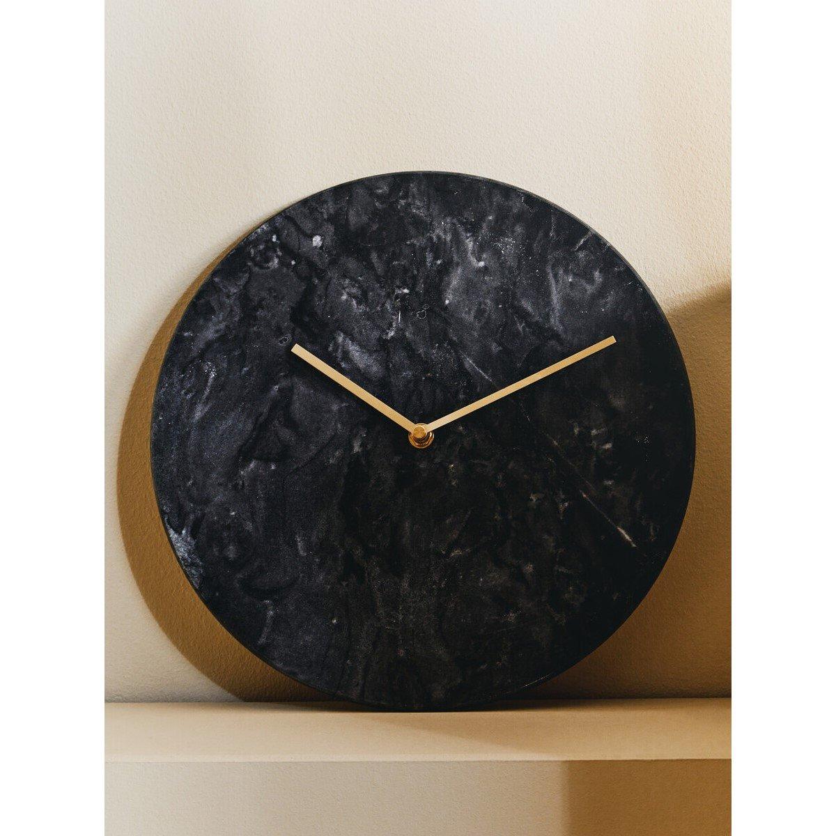Marble - Premier Housewares - Lamonte 30cm Dia Black Marble Wall Clock - 1