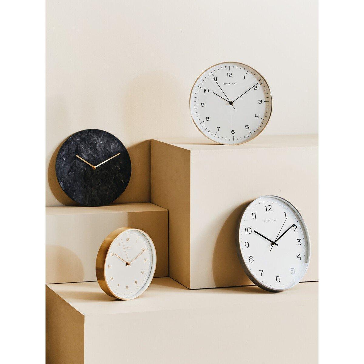 Marble - Premier Housewares - Lamonte 30cm Dia Black Marble Wall Clock - 4