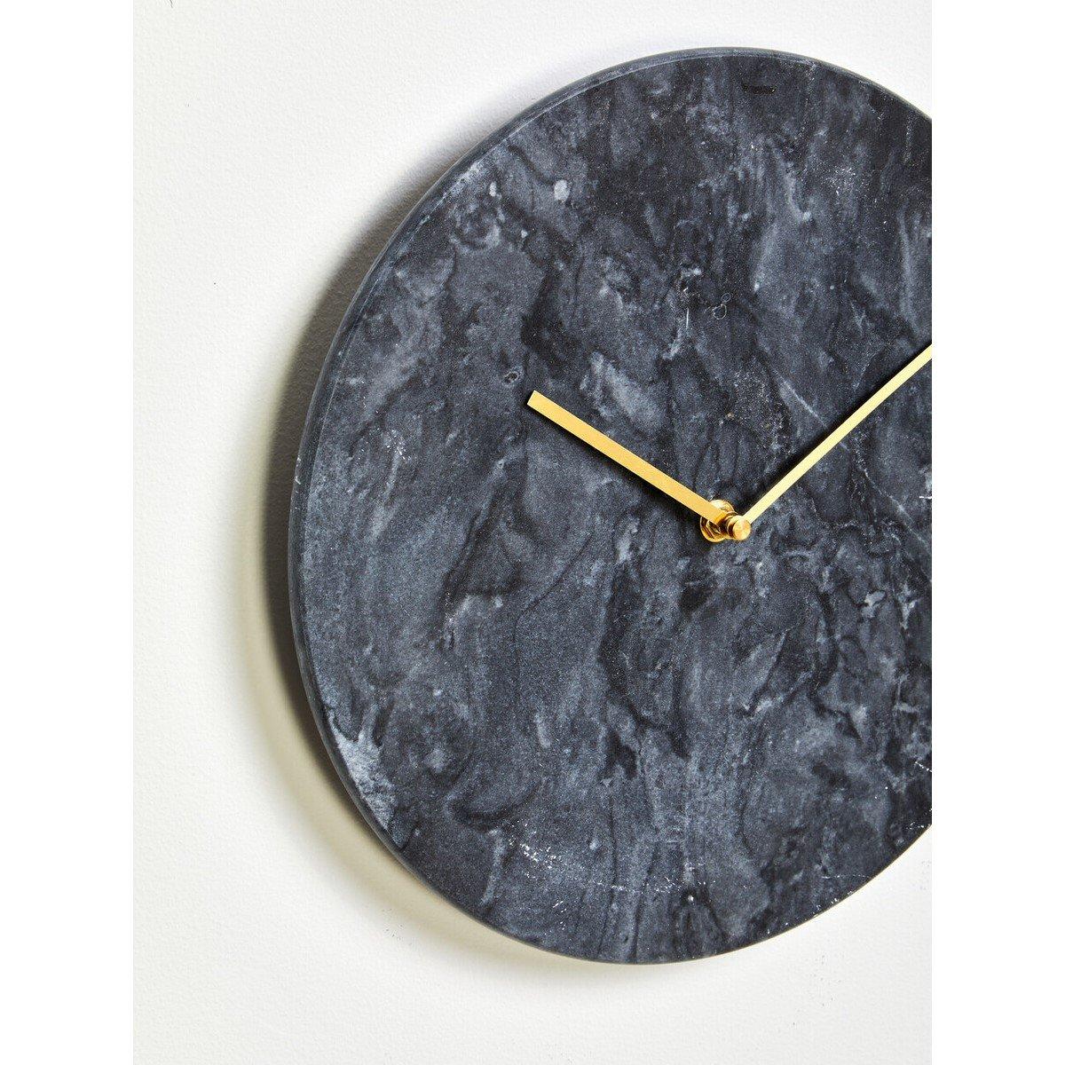 Marble - Premier Housewares - Lamonte 30cm Dia Black Marble Wall Clock - 6