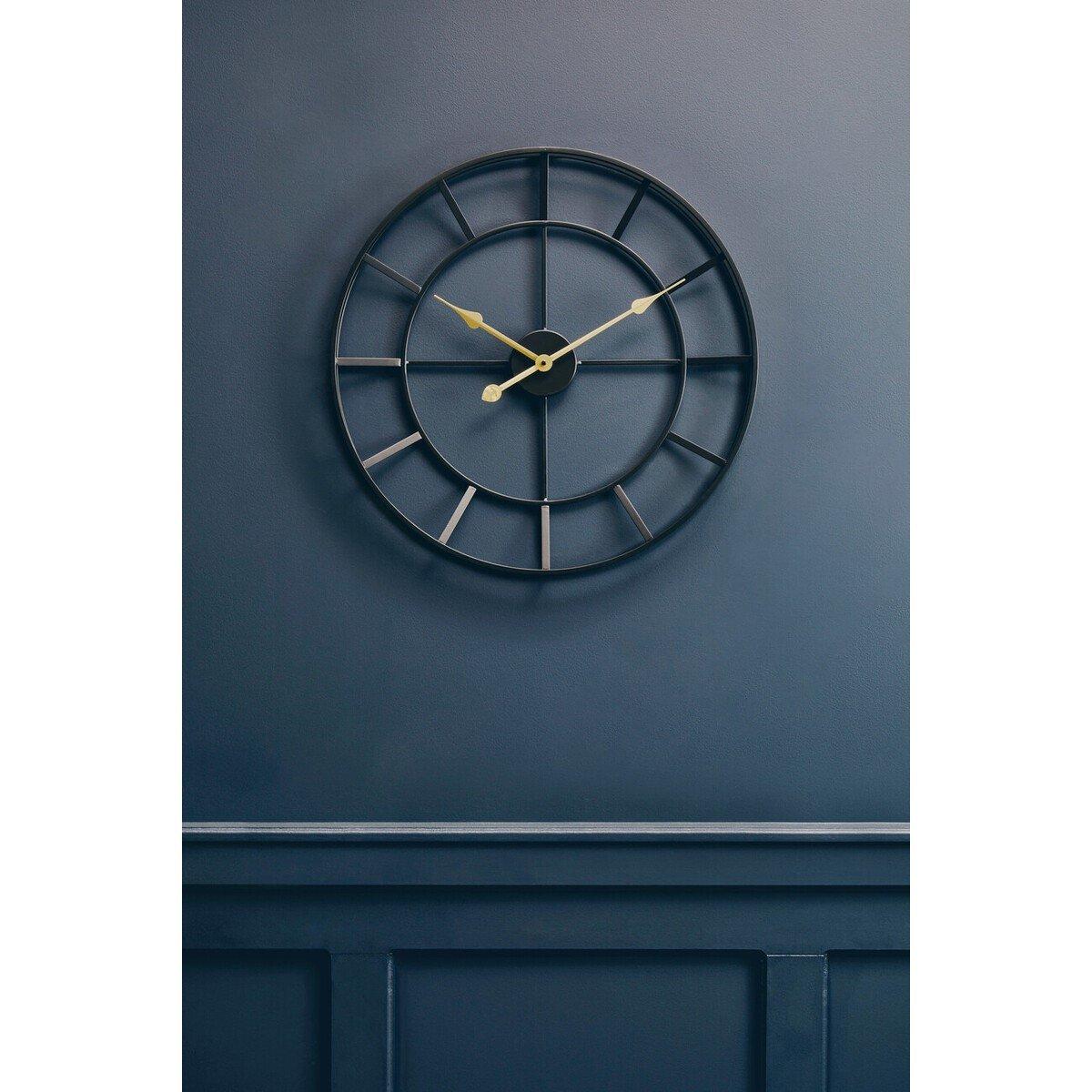 Black - Premier Housewares - Kent 60cm Dia Large Black Finish Metal Wall Clock - 1
