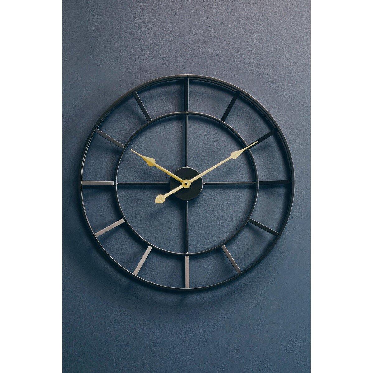 Black - Premier Housewares - Kent 60cm Dia Large Black Finish Metal Wall Clock - 2