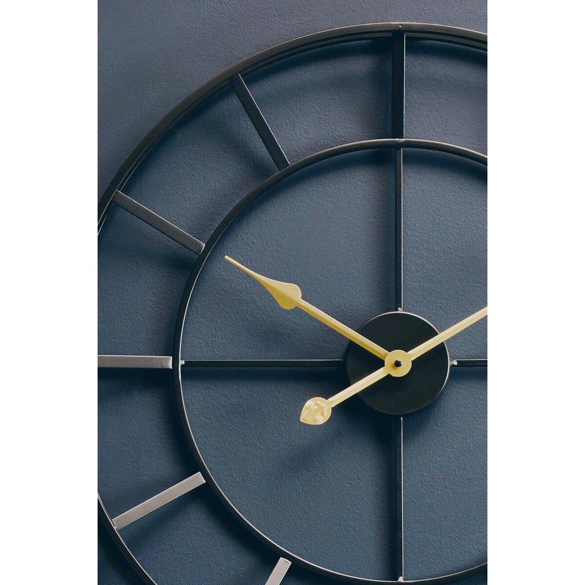 Black - Premier Housewares - Kent 60cm Dia Large Black Finish Metal Wall Clock - 3
