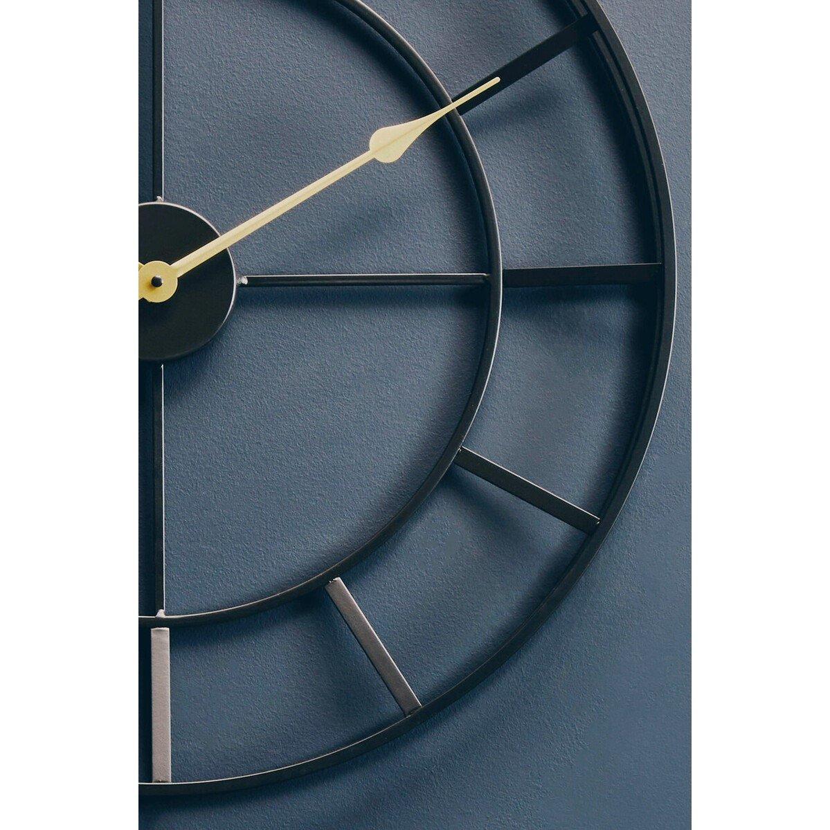 Black - Premier Housewares - Kent 60cm Dia Large Black Finish Metal Wall Clock - 4