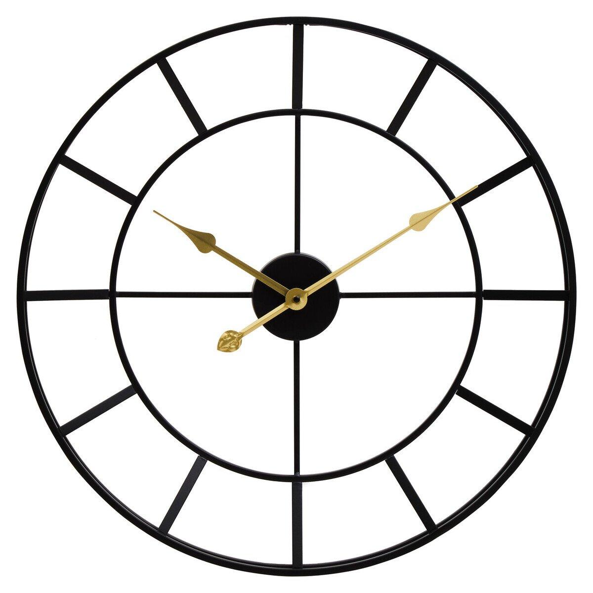 Black - Premier Housewares - Kent 60cm Dia Large Black Finish Metal Wall Clock - 5