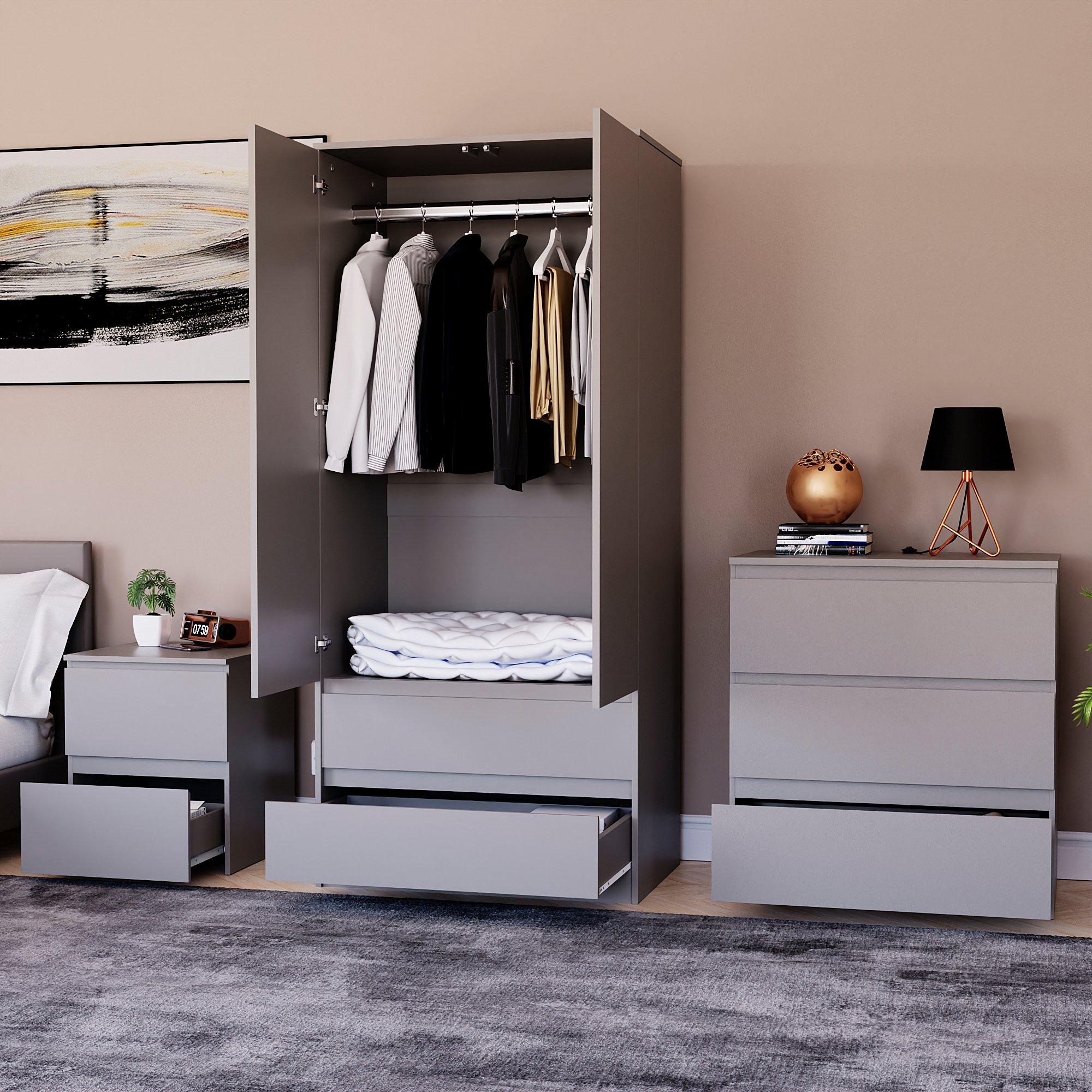 Grey - Lassic - Vida Designs 3 Piece Denver Bedroom Set 1 - 3