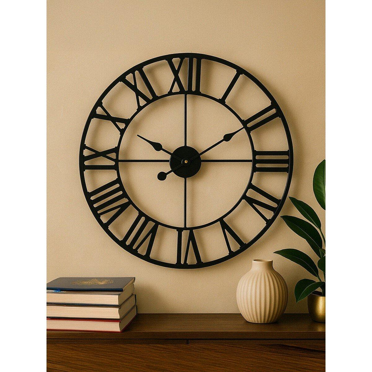Black - Premier Housewares - Genova 60cm Dia Black Metal Wall Clock - 1