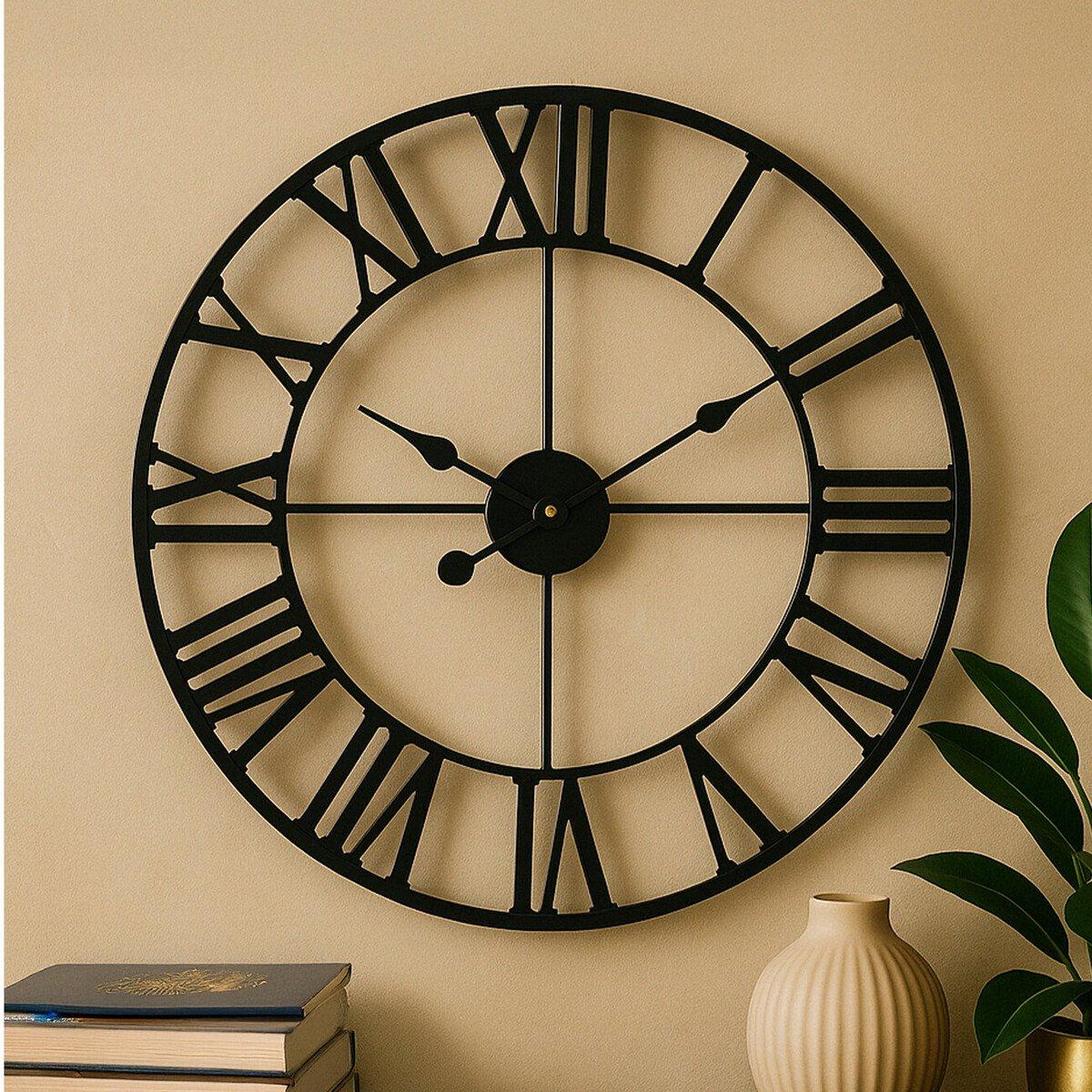 Black - Premier Housewares - Genova 60cm Dia Black Metal Wall Clock - 2