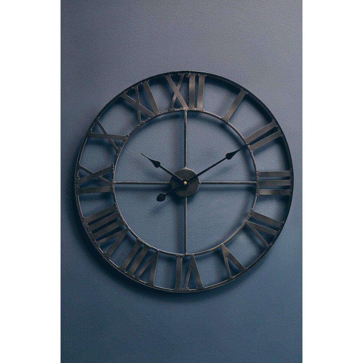Black - Premier Housewares - Genova 60cm Dia Black Metal Wall Clock - 4