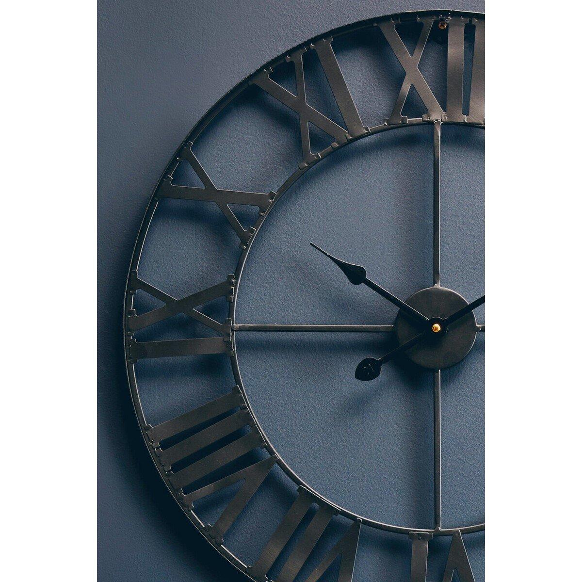 Black - Premier Housewares - Genova 60cm Dia Black Metal Wall Clock - 5